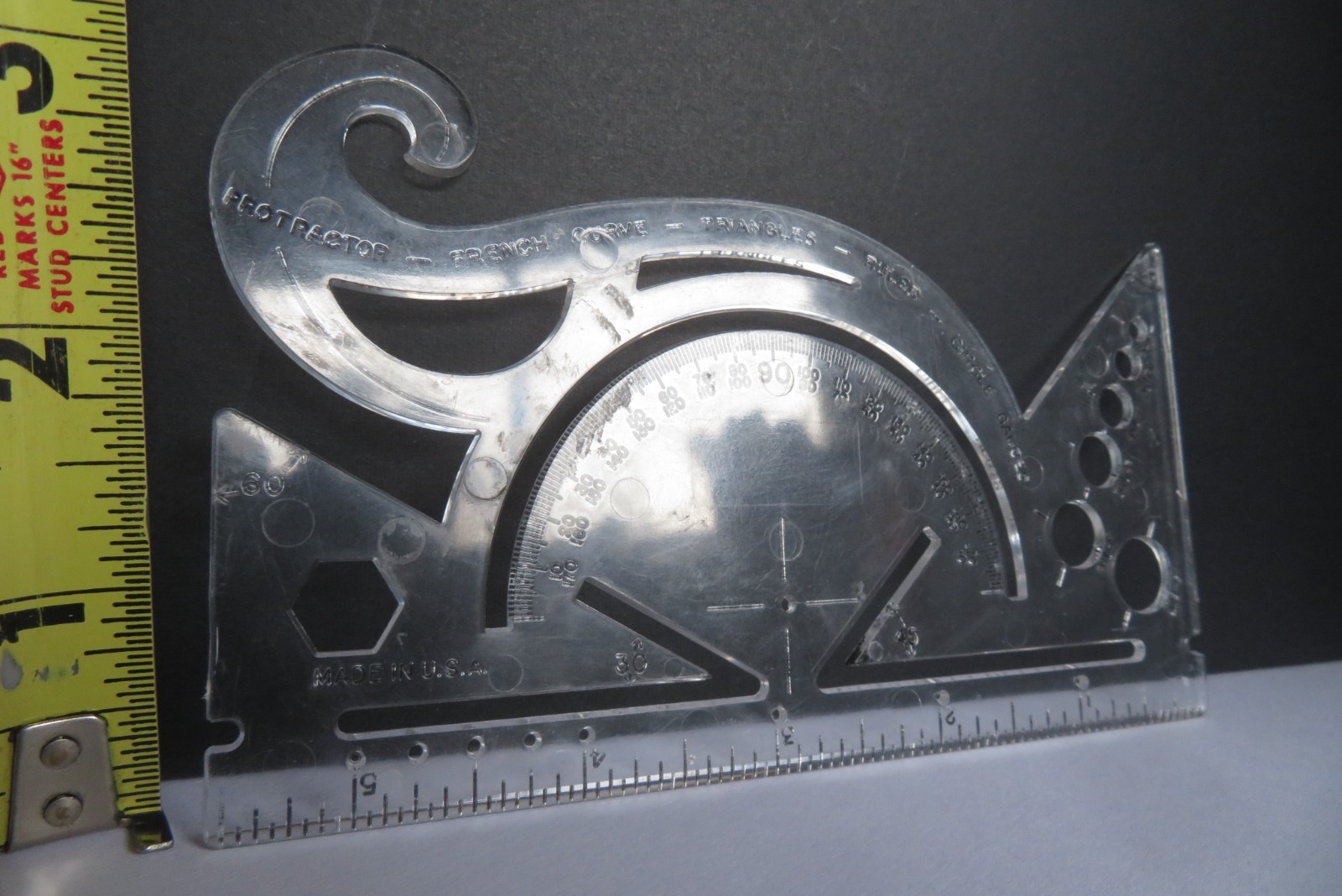 VINTAGE Protractor Pedigree Plastics Co® Ruler Multi-Tool Circle Gauge Clear USA