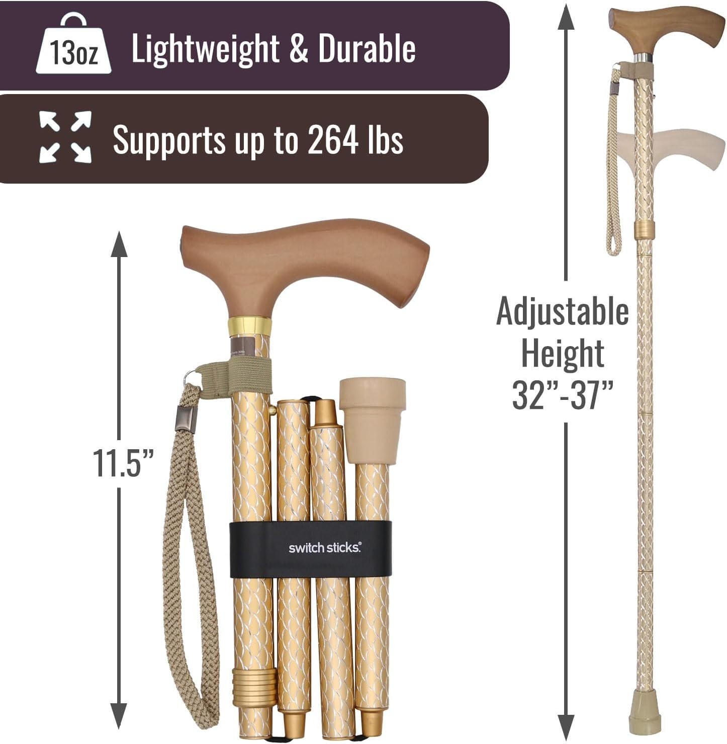 Stylish Adjustable Folding Walking Cane - 32-37" - Lightweight & Durable