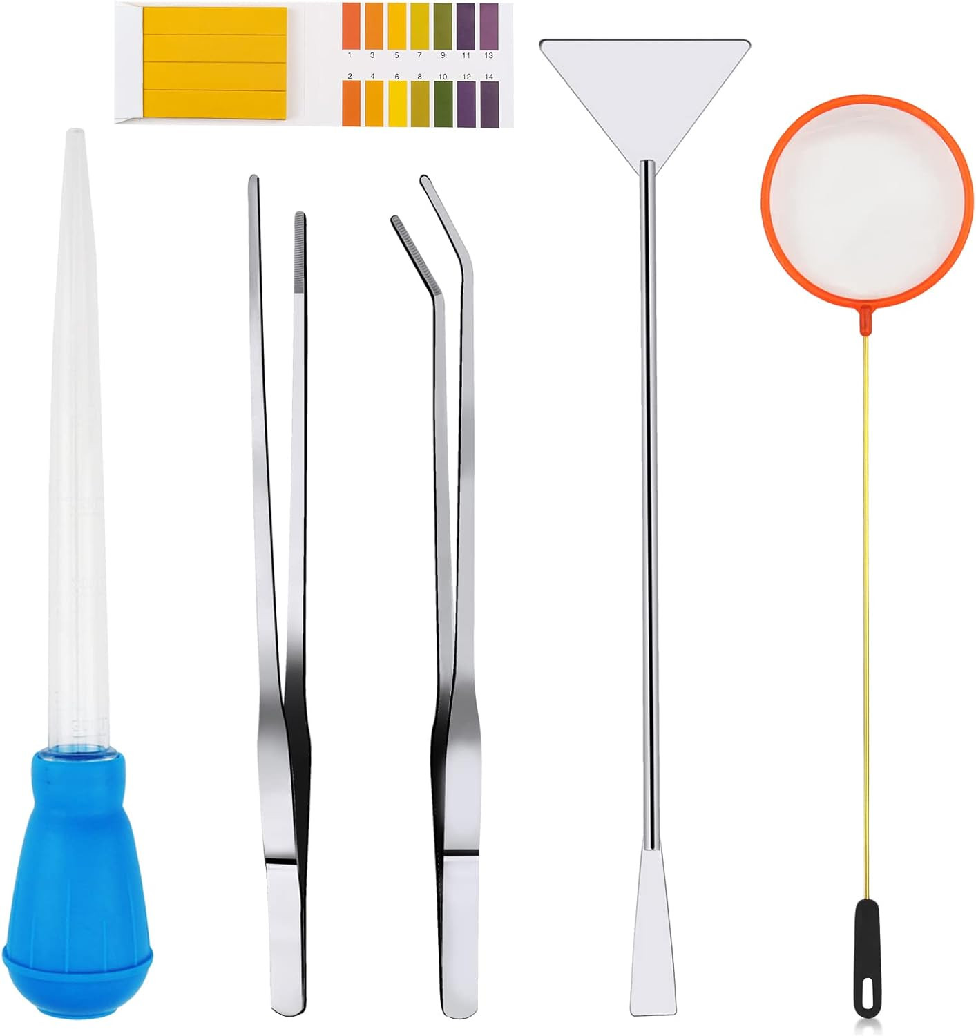6pc Aquarium Cleaning Tool Kit Stainless Steel Tweezers Algae Scraper Coral Feed
