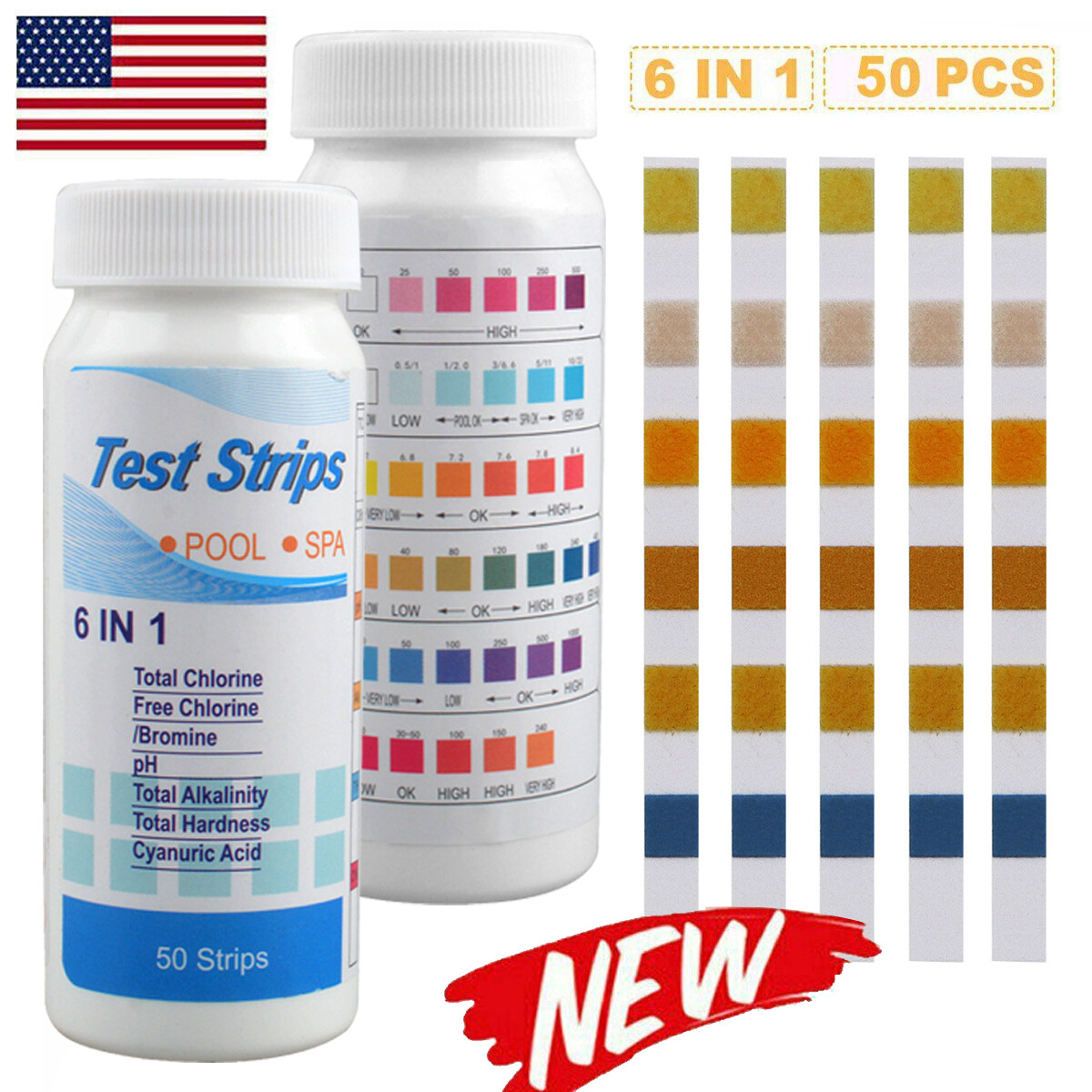 50/100 PCS Chlorine Dip Test Strips Hot Tub SPA Swimming Pool PH Tester Paper.