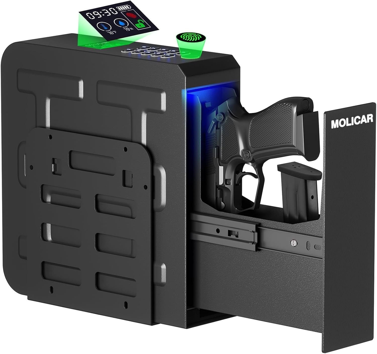 MOLICAR Biometric Handgun Safe Fingerprint Keypad Quick Access Slider- OB