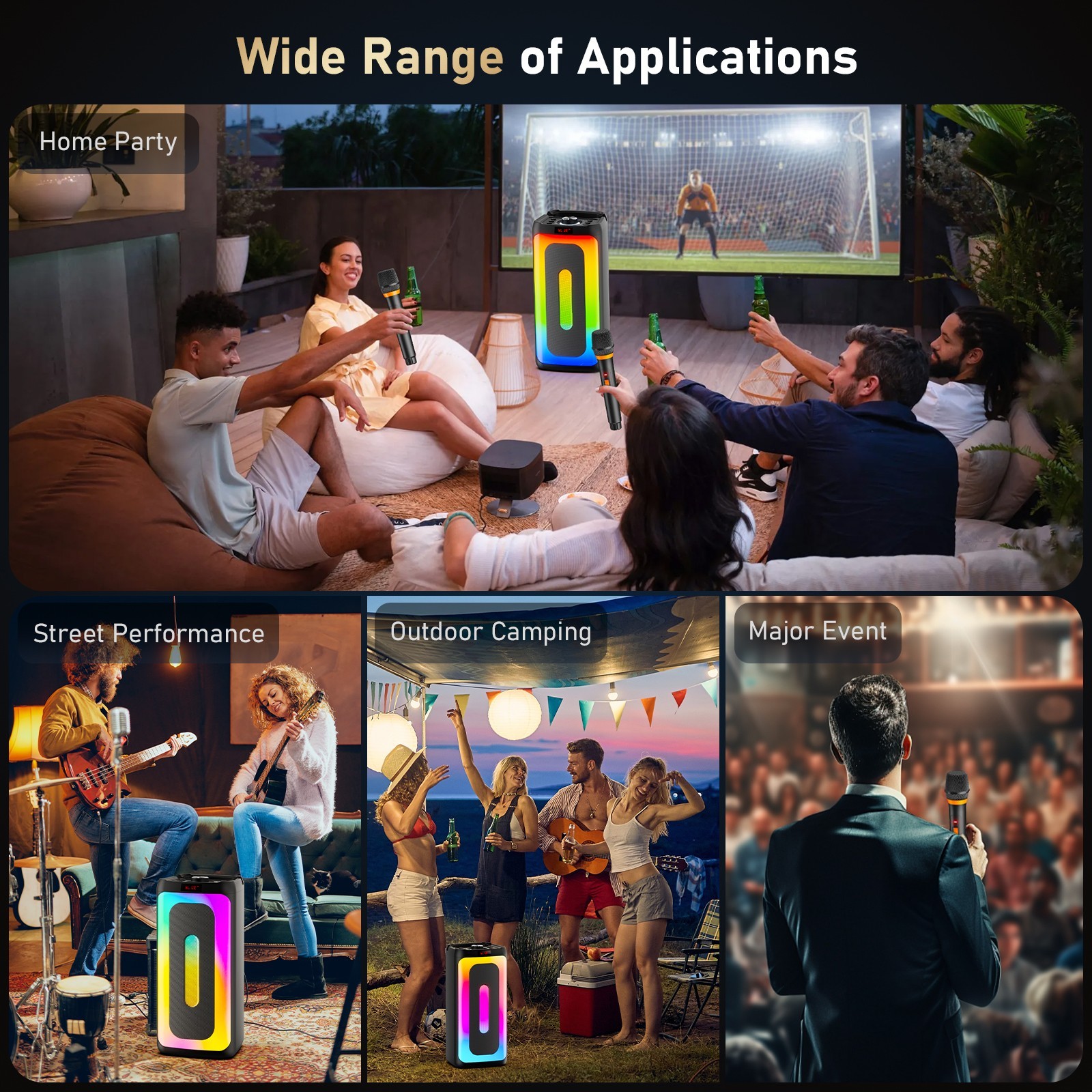 JYX Bluetooth Karaoke Machine With 2 Wireless Mics LED Rechargeable Speaker - US