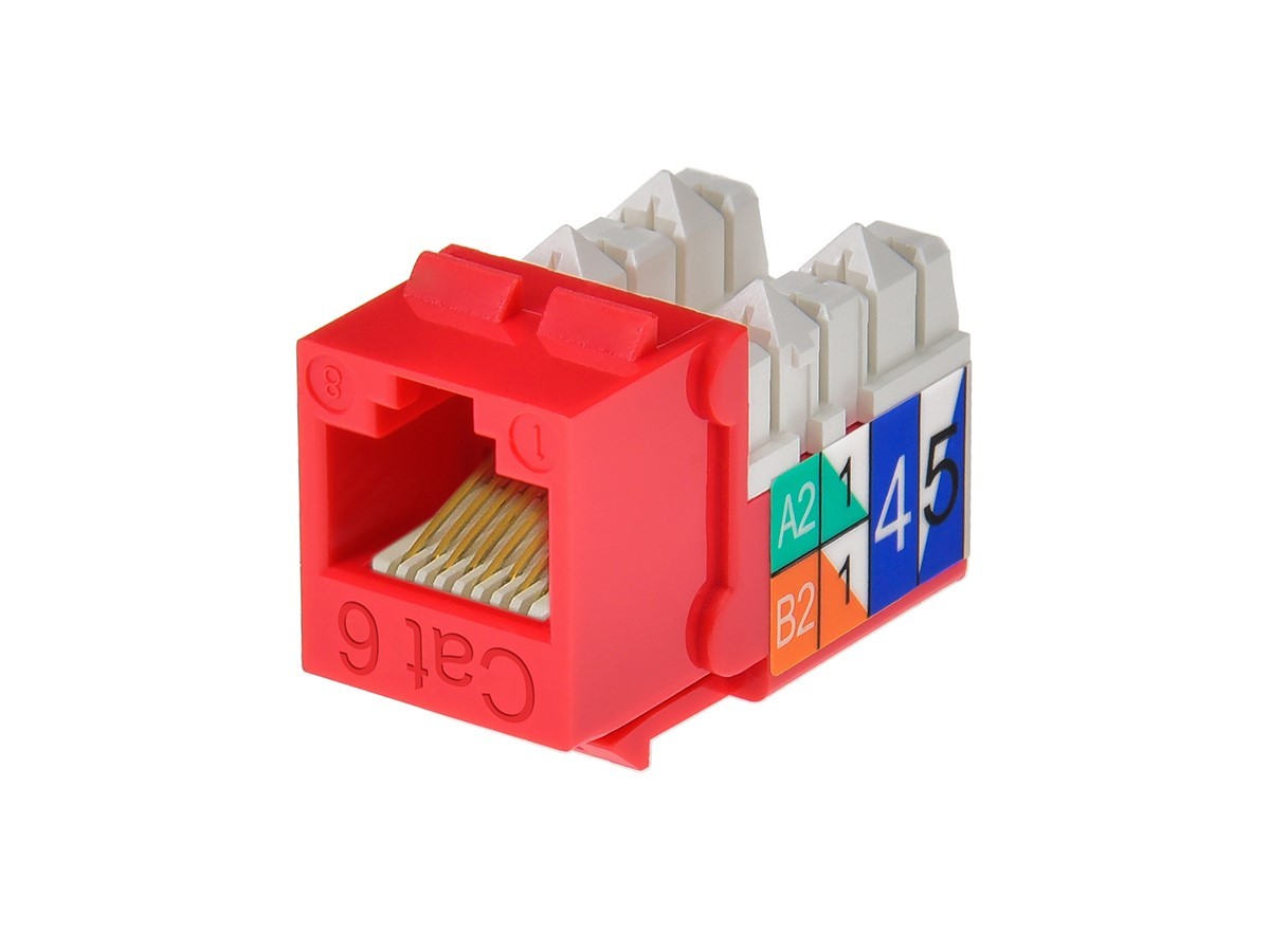Monoprice Cat6 Punch Down Keystone Jack for 22-24AWG Solid Wire, Red