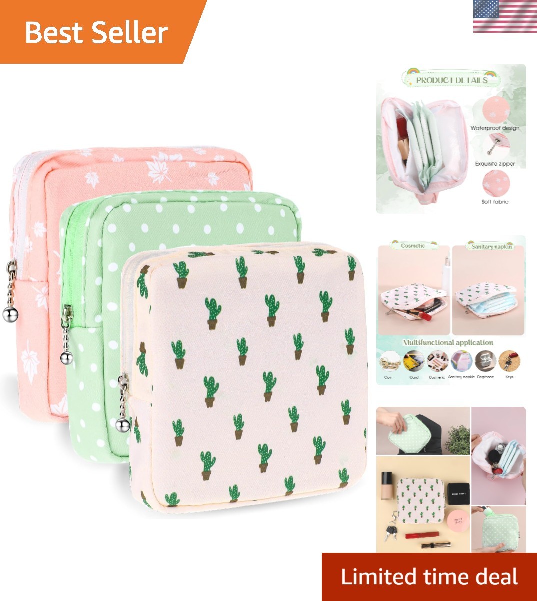 3pcs Sanitary Napkin Storage Bag, Portable Reusable Menstrual Pads Bags Women...