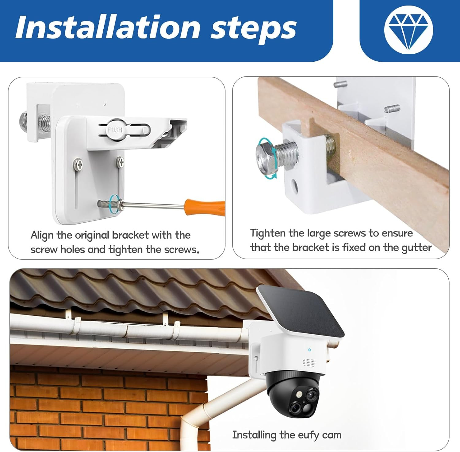 Gutter Mount Bracket for Eufy Security Solocam S340 - Adjustable, Weatherproof,