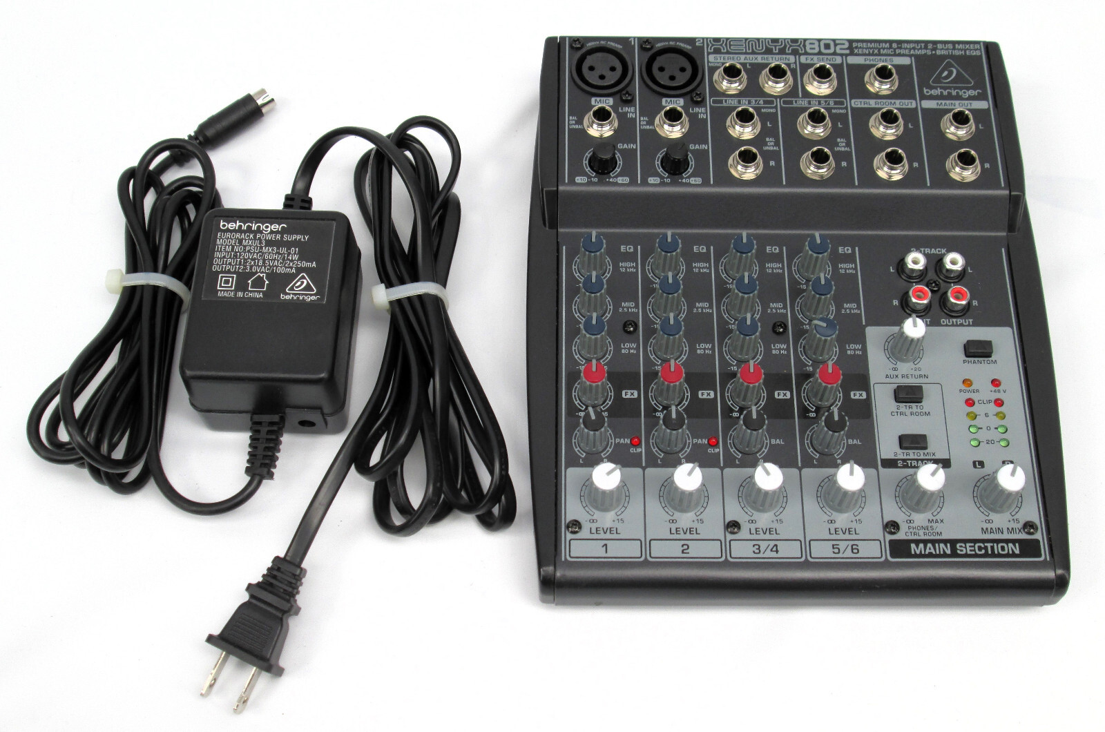 Behringer XENYX 802 Premium 8-Input 2-Bus Mixer Mixing Console w/ Power Supply