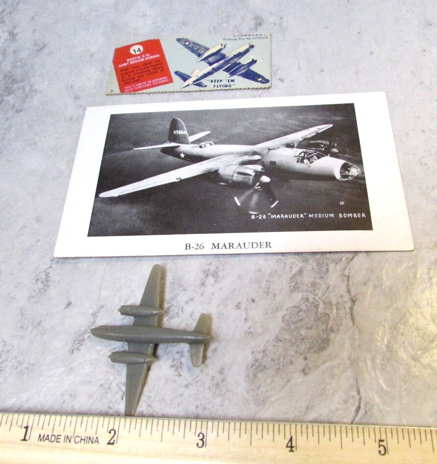 vintage WWII plane recognition plastic plane, ID Card & Peco #14, B-26 Marauder