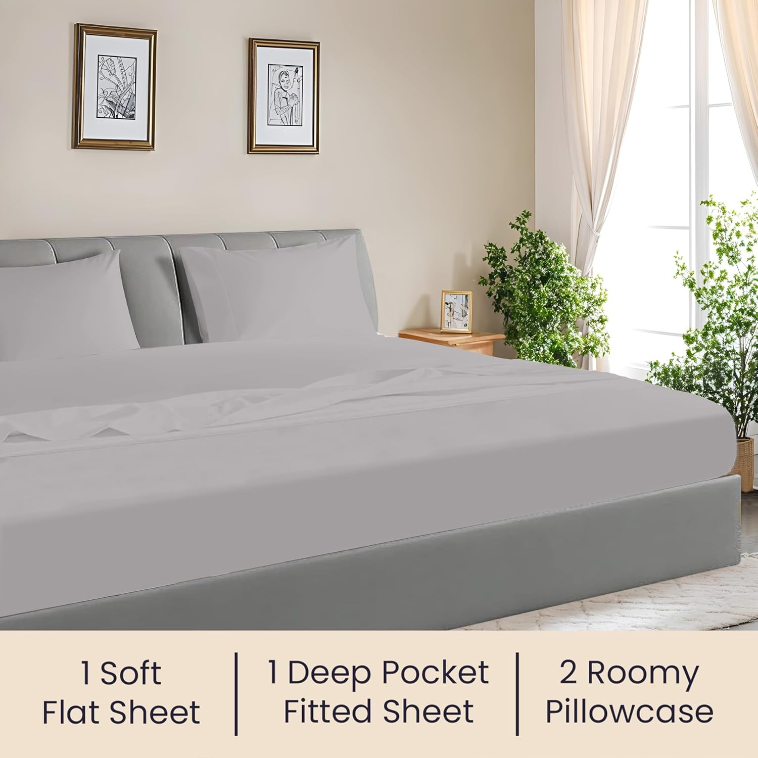 Luxury 120" x 80" King Sheet Set - 100% Egyptian Cotton, Silver