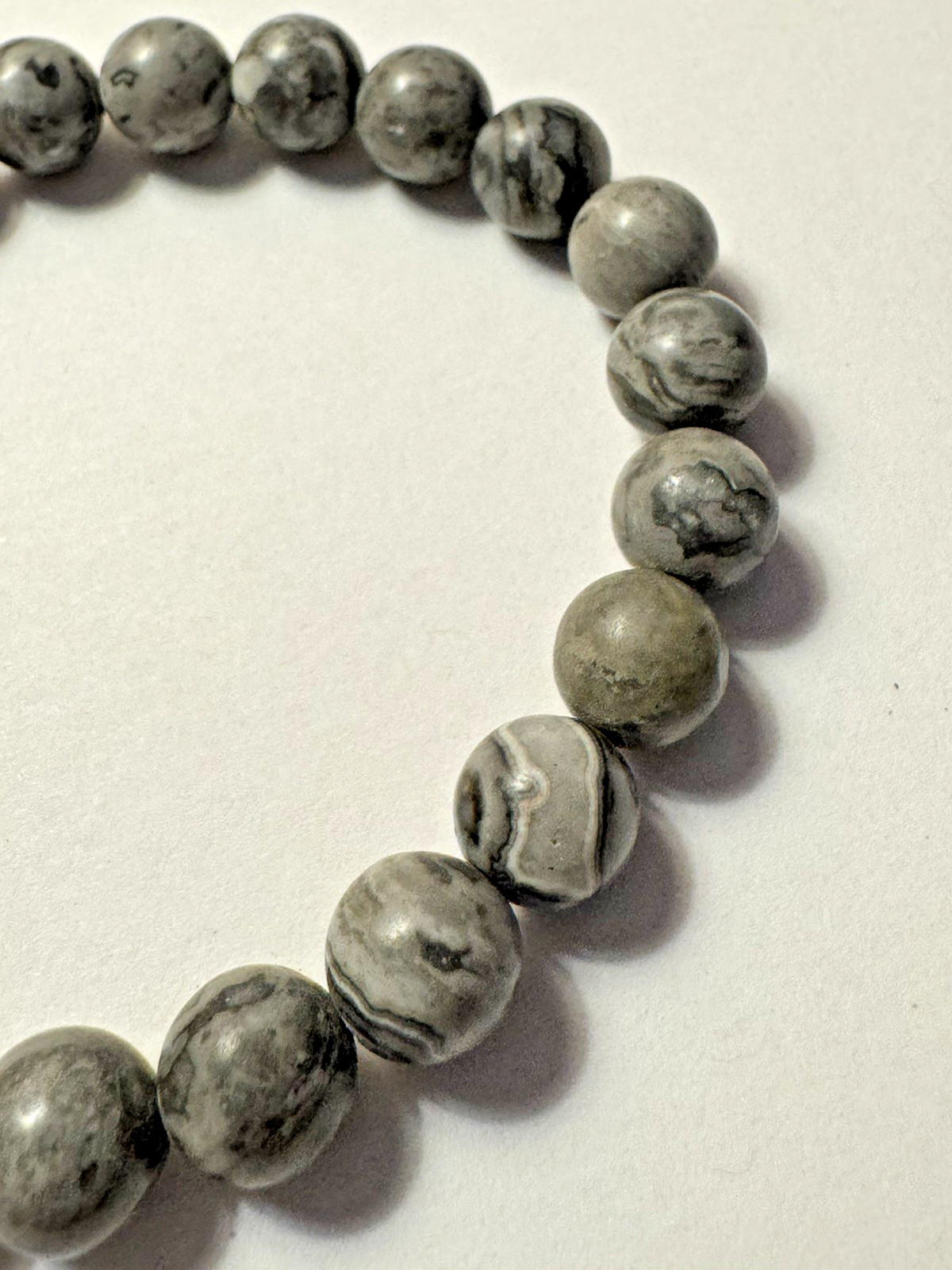 Unisex Grey Jasper 6mm Round Shape Beaded Gemstone Healing Stretch Bracelet