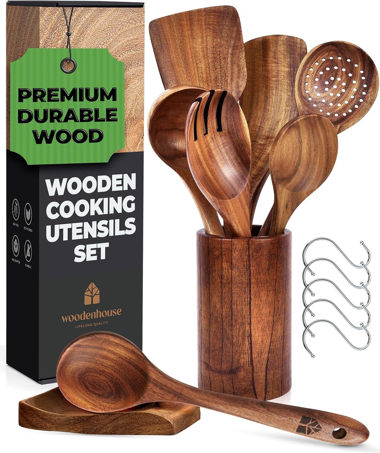 Wooden Cooking Spoon,Wooden Cooking Utensils Set,Teak Non-Stick KitchenCookware