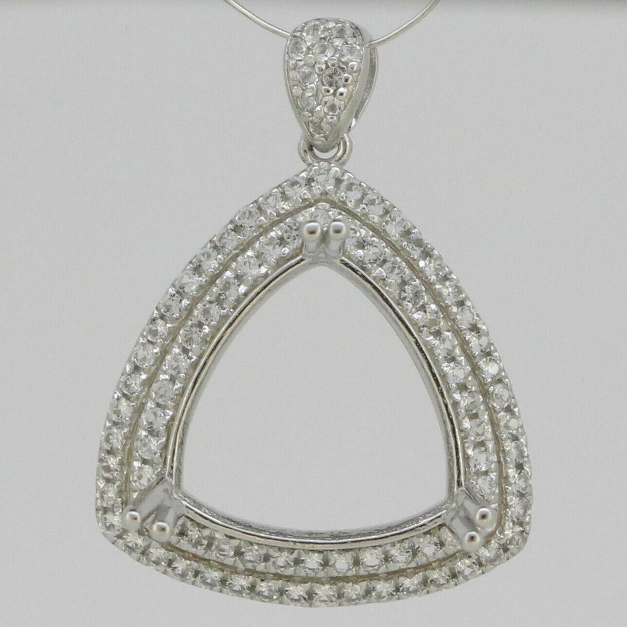 Sterling Silver Semi Mount Pendant Setting Trillion Tri 15x15mm Halo Topaz