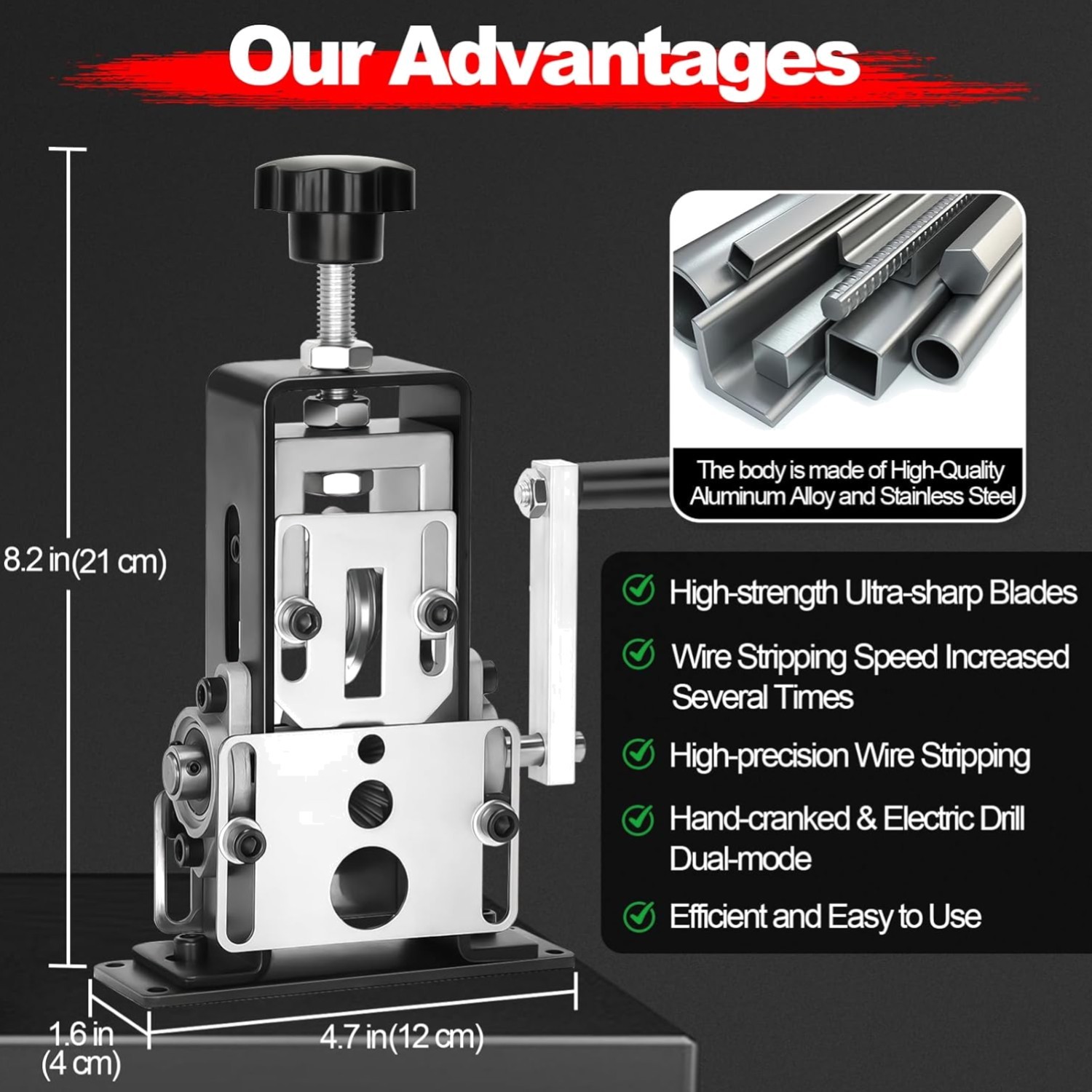 Manual Wire Stripping Machine, Gauge Wire 0.06"-1", Scrapping Copper Wire Pee...