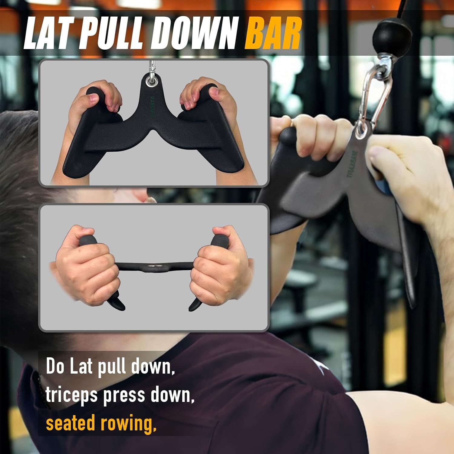 Fitness Rowing Pulley Cable Machine Attachments Handle Grips Lat Pull Down Bar