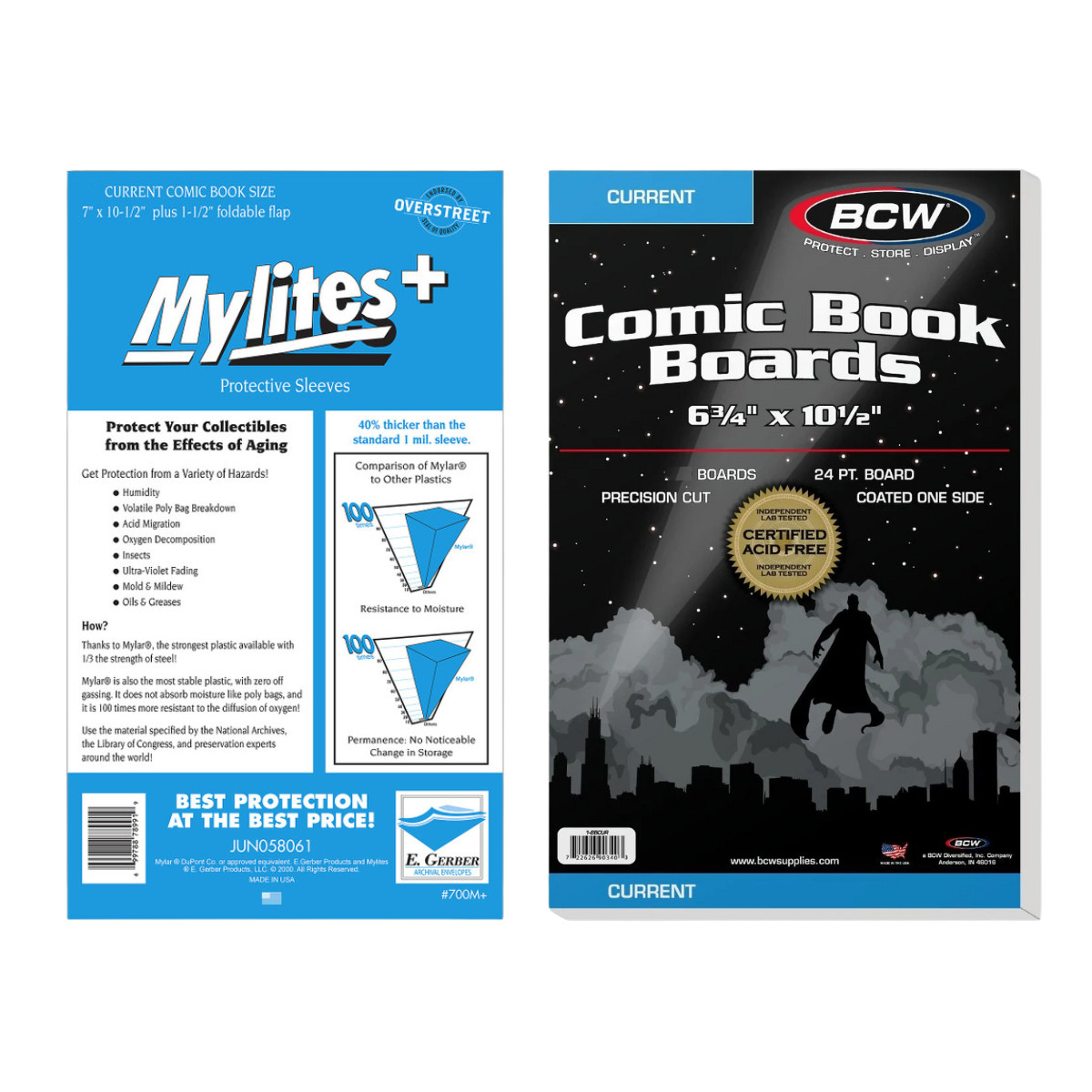 10 E Gerber MyLites+ 7x10.5 Mylar Comic Bags + 10 BCW Current Boards Archival