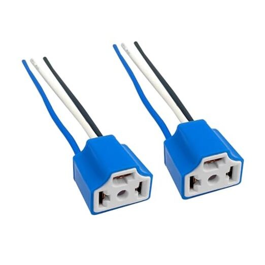 2PCS H4 9003 HB2 Female High Temperature Ceramic Adapter Wiring Harness Blue