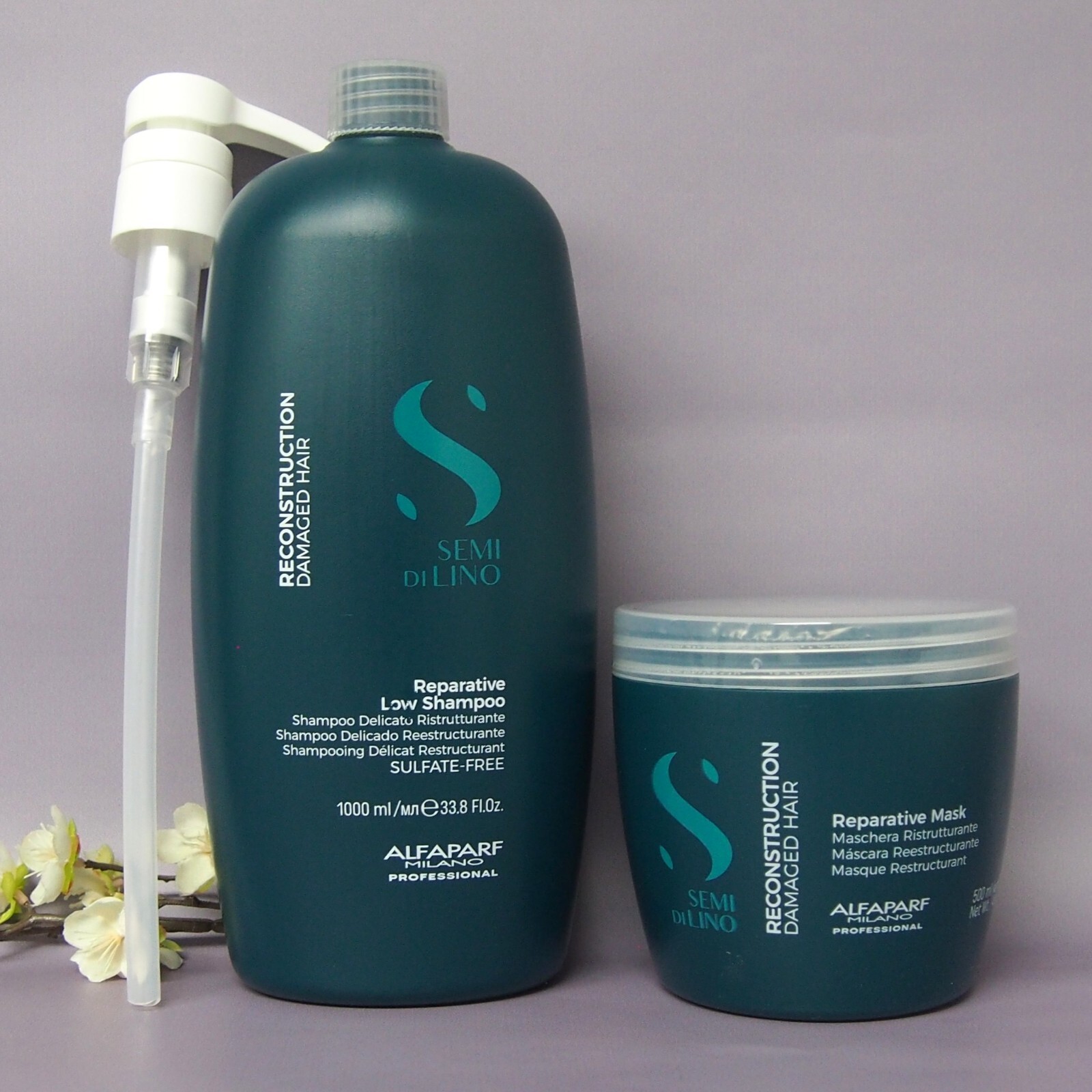 WITH PUMP Alfaparf Reconstruction Reparative Shampoo 33.8oz  & Mask 17.4oz