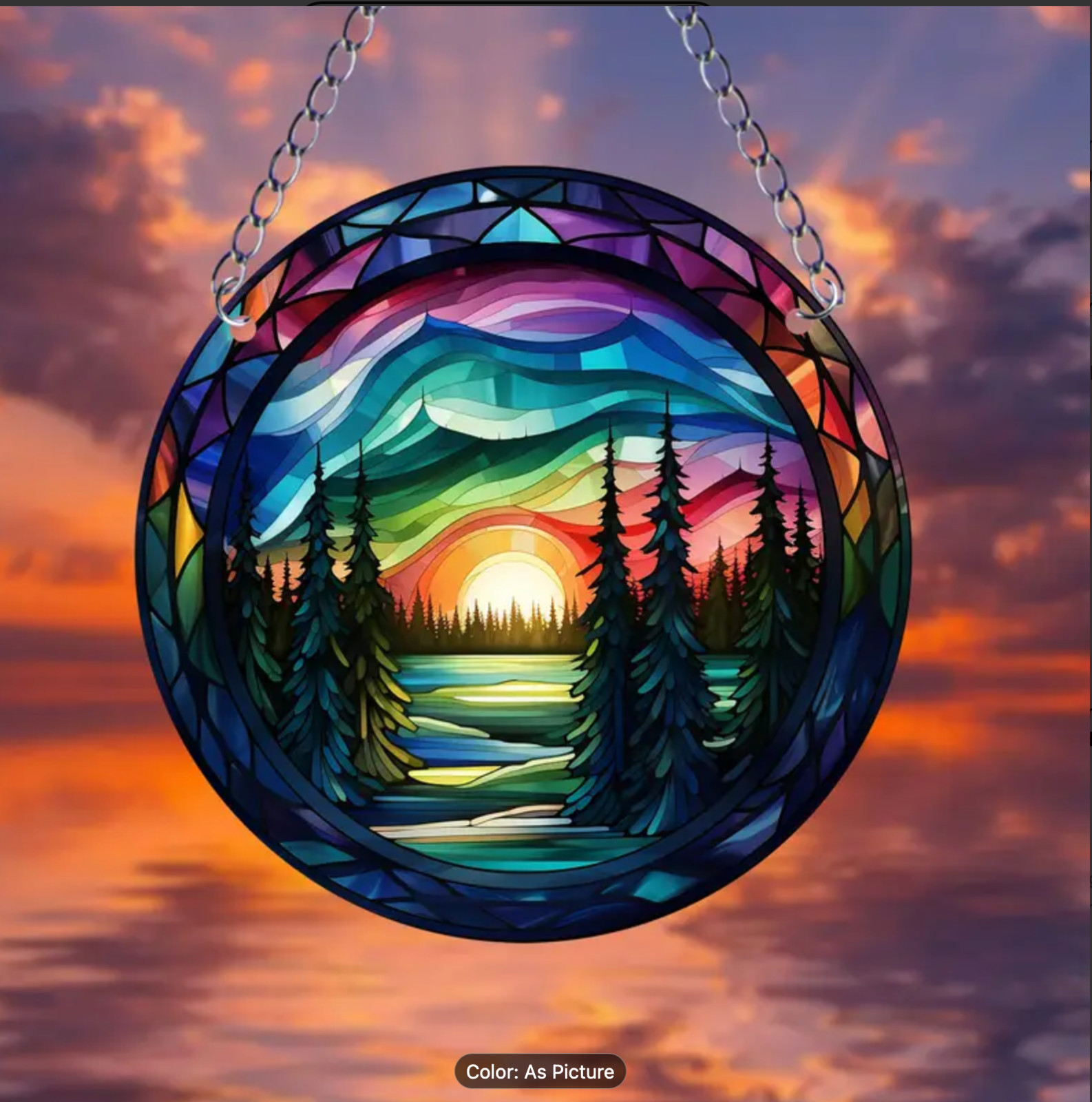 Abstract Forest Scenery Window Suncatcher - Stained Acrylic Look - 5.9" Gr8 Gift