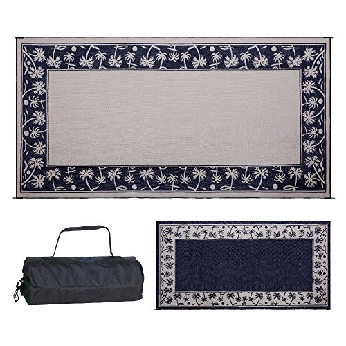 209181 Stylish Camping Outdoor Patio RV Camping Mat (9x18 FT) Black/Beige