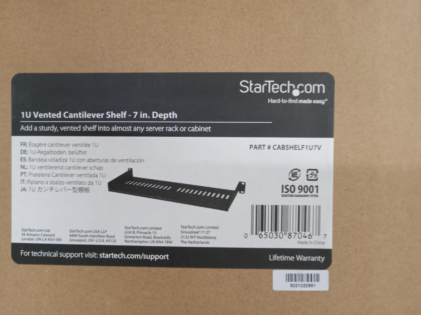 StarTech 1U Vented Cantilever Shelf w/ 7in Depth for Server Cabinets