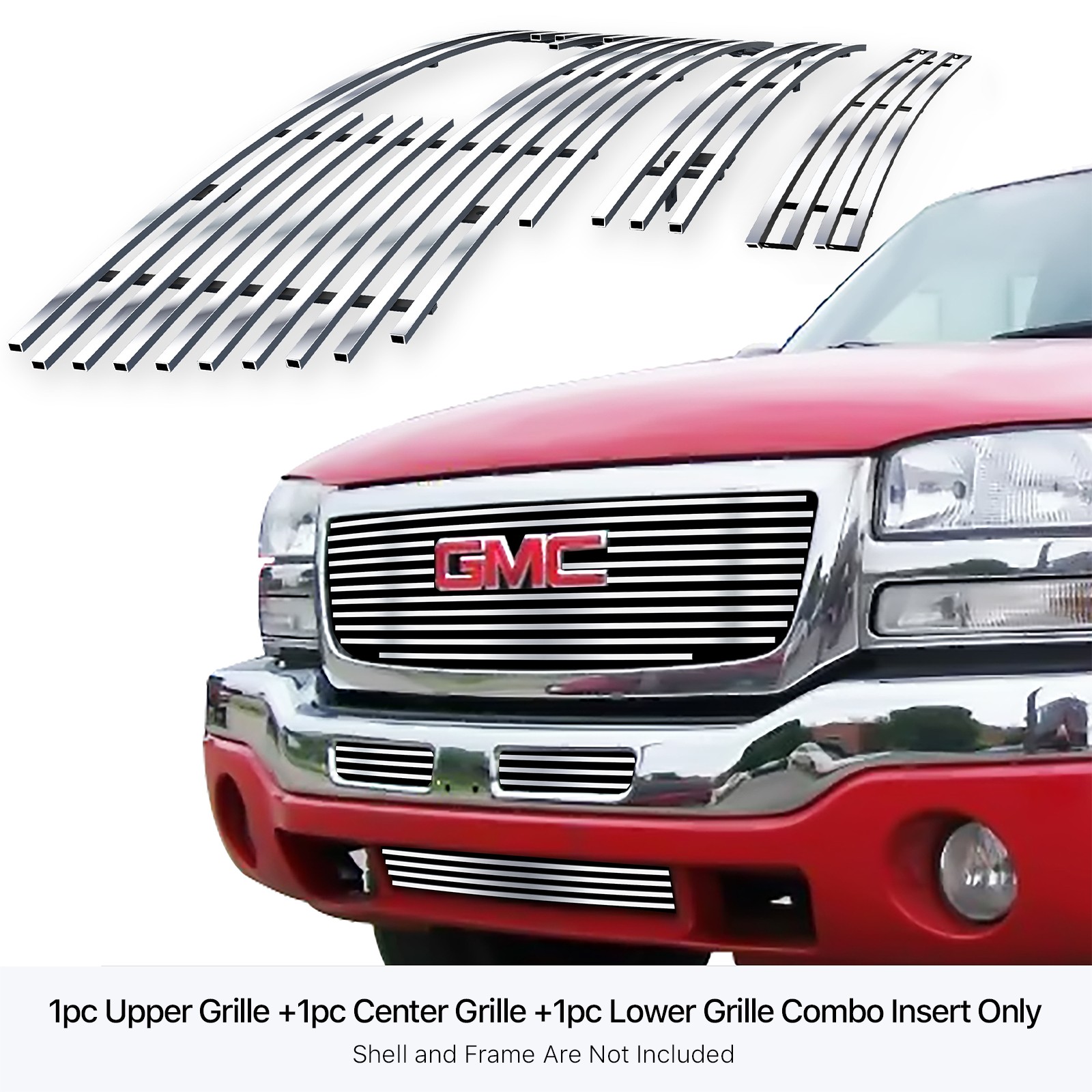 Fits 03-06 GMC Sierra 1500/2500HD/3500 Stainless Chrome Billet Grille Combo