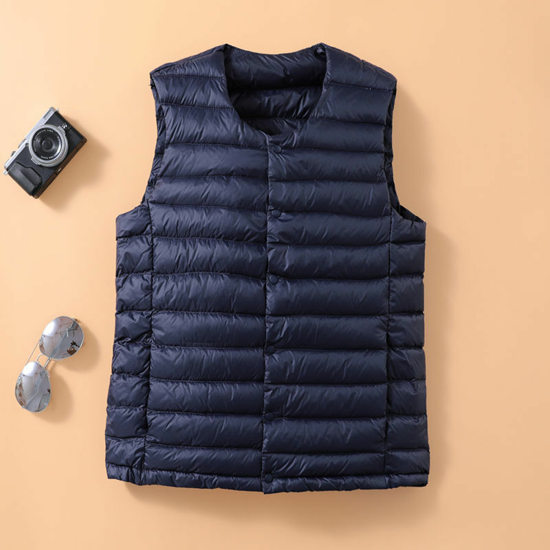 Men's Collarless Down V-neck Light Down New Vest Jacket Warm Jacket M-3XL