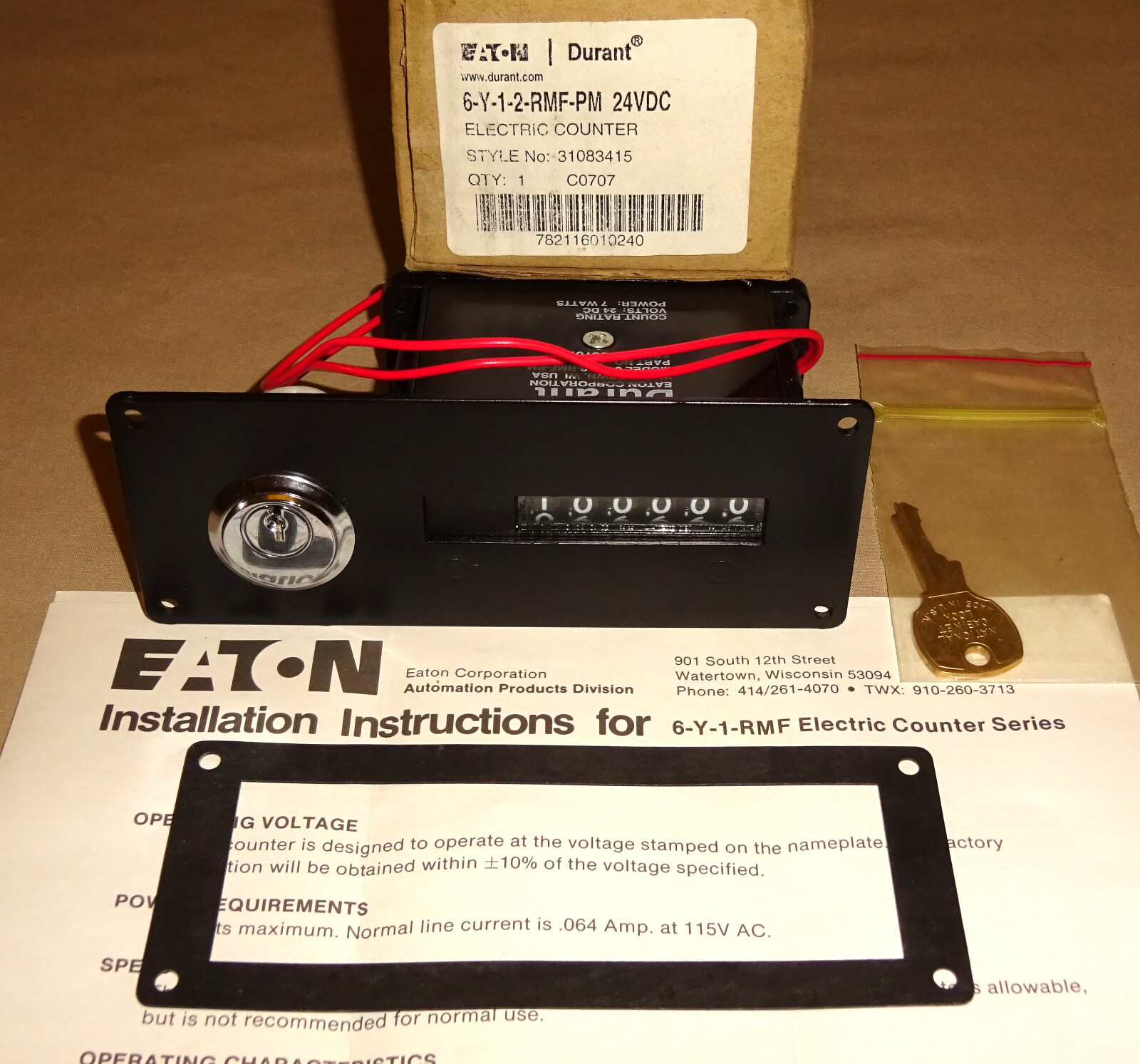 Eaton, Durant 6-Y-1-2-RMF-PM Electric Counter 24VDC 6Y12RMFPM NEW