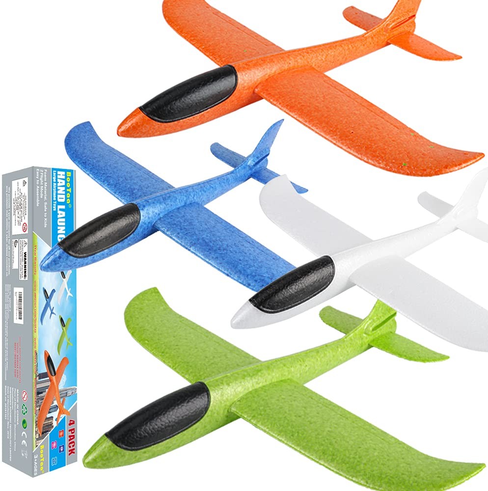 4 Pack Airplane/Flying Toys, 17.5" Large Throwing Foam Plane/Gliders, 2 Fligh...