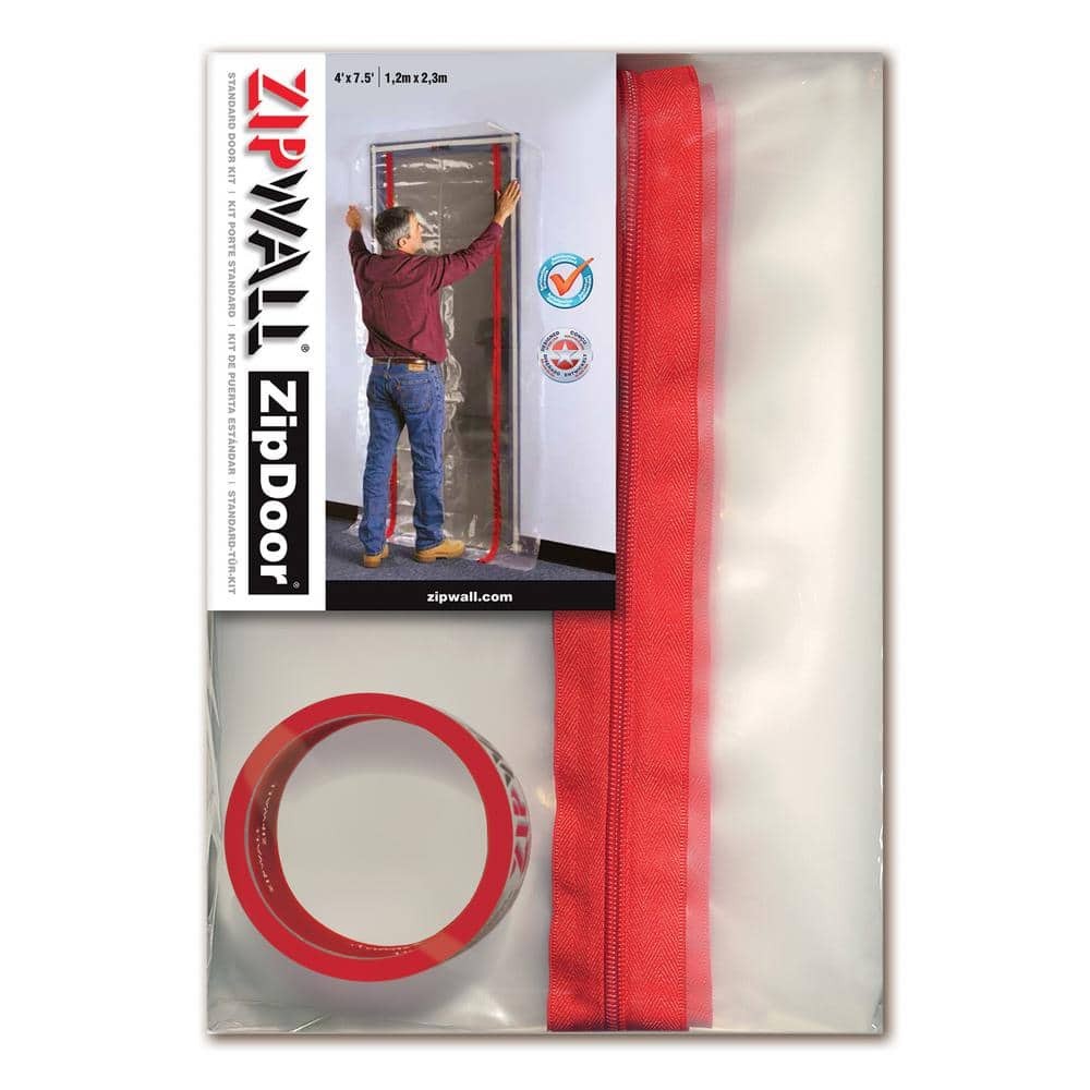 ZipWall ZDS ZipDoor Standard Door Kit 4x7.5 ft w/ Tape & Hooks Clear