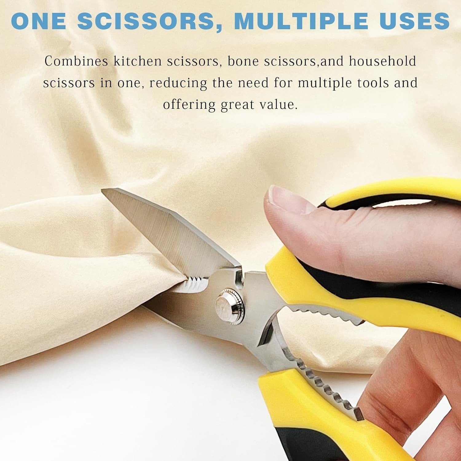 8.07" Heavy Duty Utility Scissors – Multipurpose Serrated Shears for Cardboard,