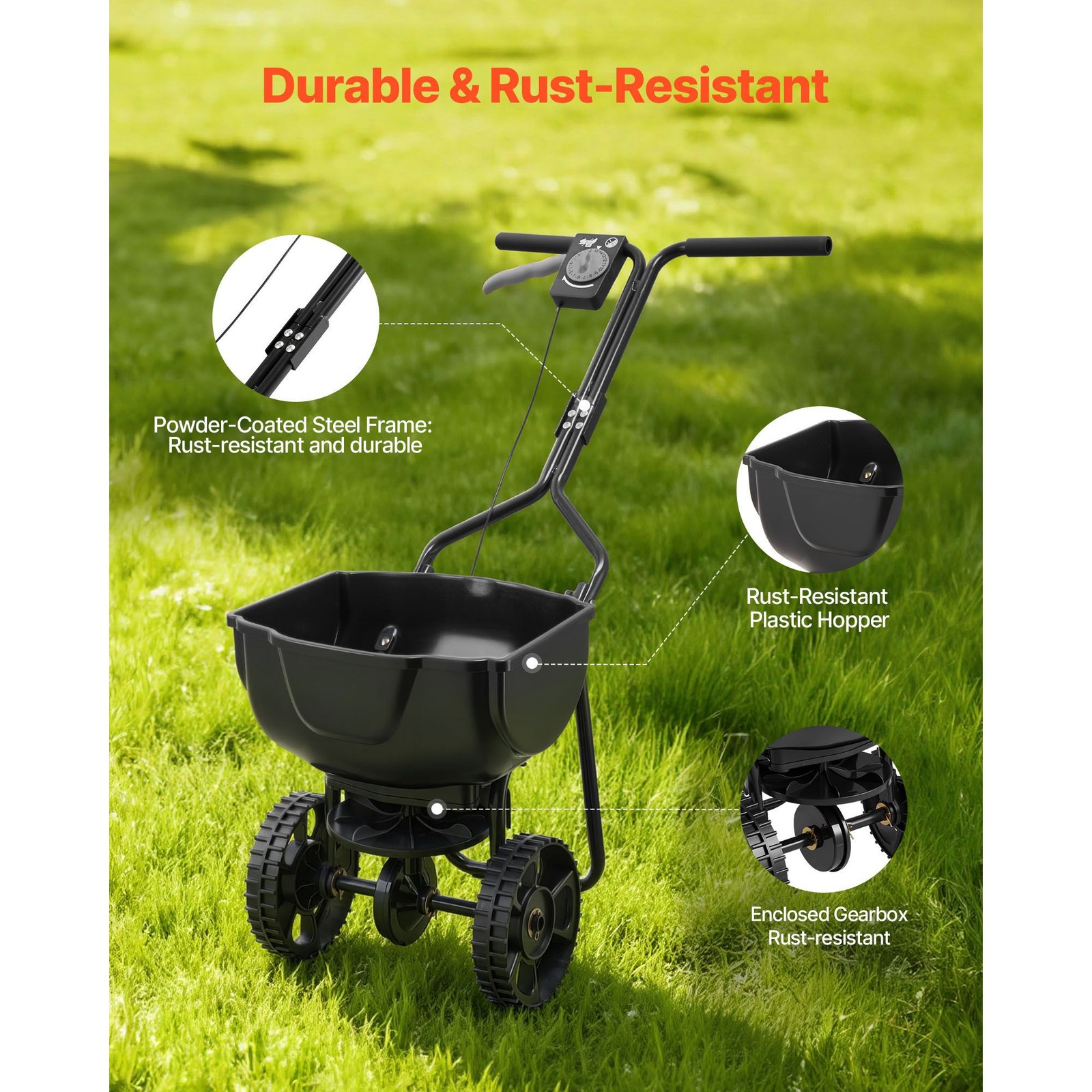 Walk-Behind Spreader, 9.8ft Spreading Width, Push Broadcast Spreader
