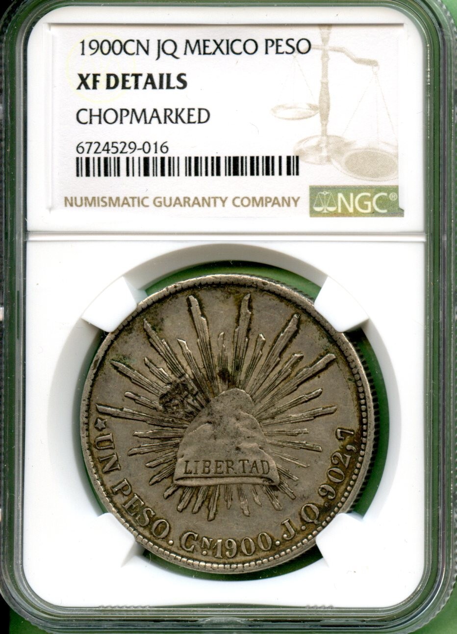 MEXICO   1900CN JQ  PESO  NGC XF DETAILS CHOPMARKED   SILVER