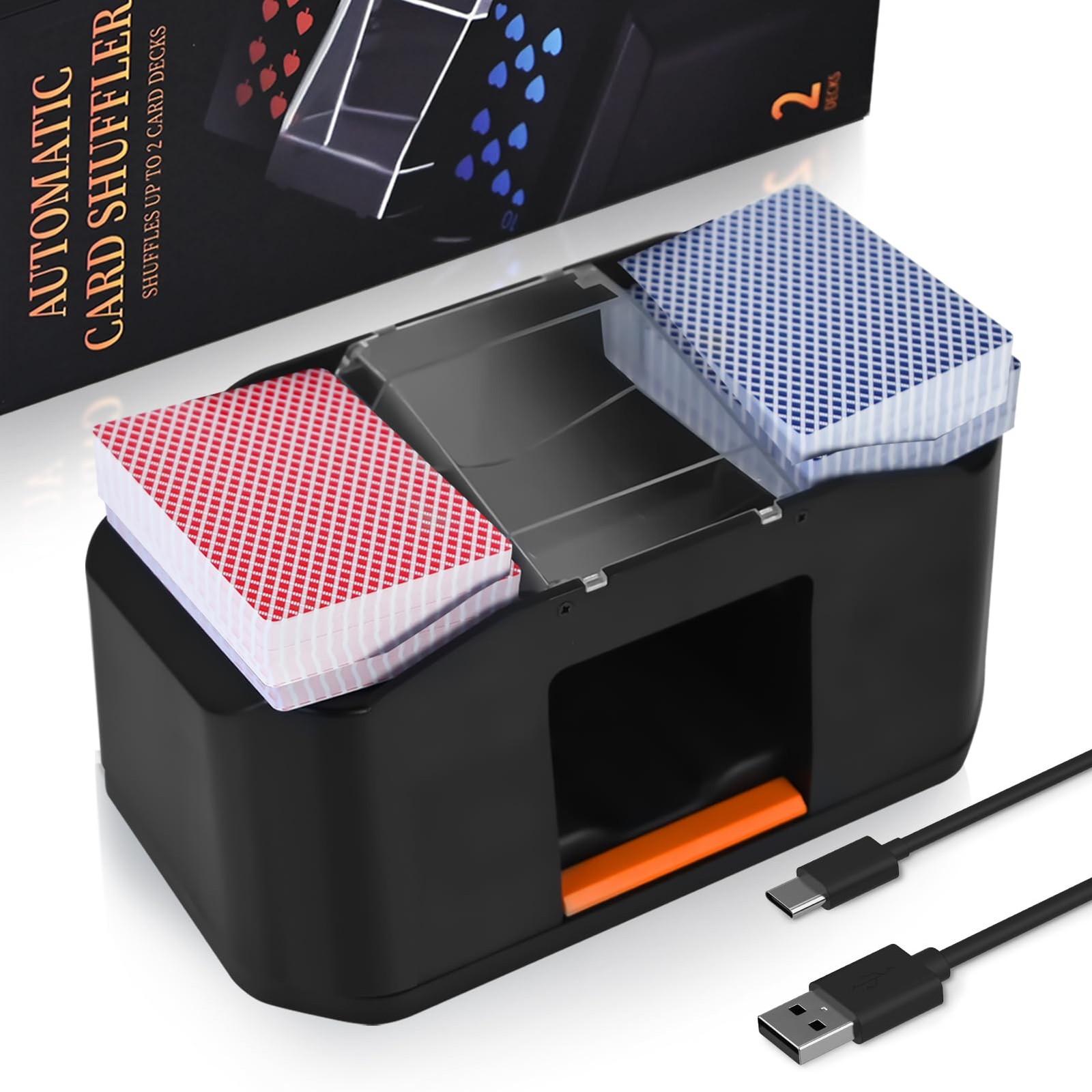 Rechargeable 2 Decks Card Shuffler, Automatic 2000 Mah Quiet Electric Shuffler,