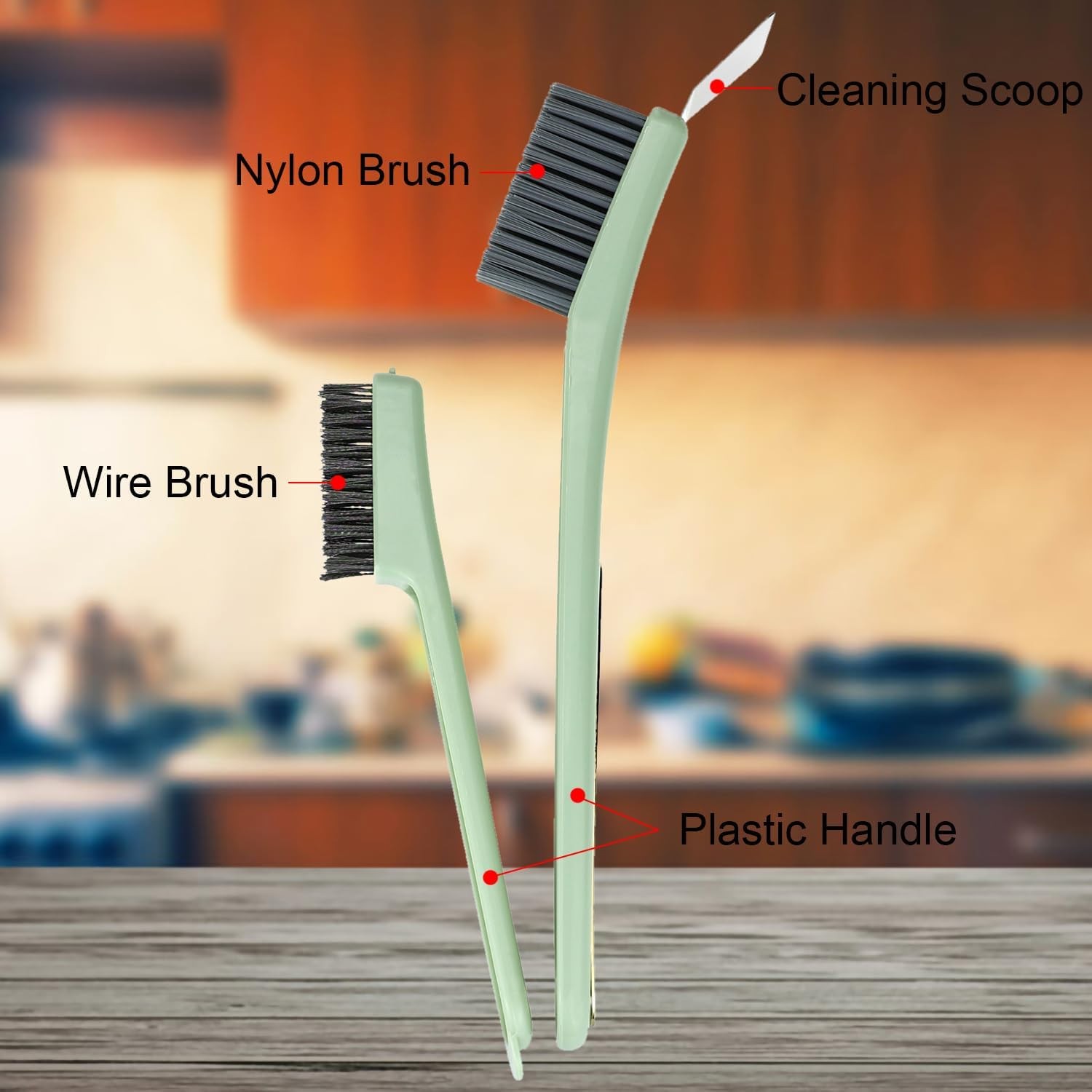 2-Pack Multifunction Cleaning Brushes with Nylon & Wire Bristles + Spatula