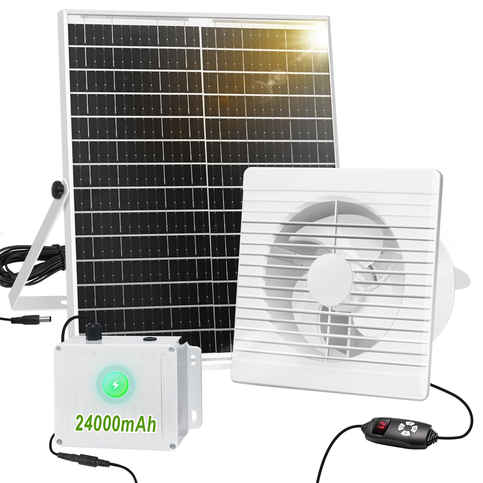Solar Powered Exhaust Fan 25W 9.8" for Chicken Coop, Shed, Greenhouse, Outdoor
