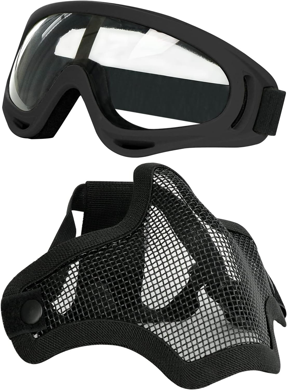 Airsoft Mask and Goggles, Airsoft Half Face Mask Steel Mesh and Goggles Set for