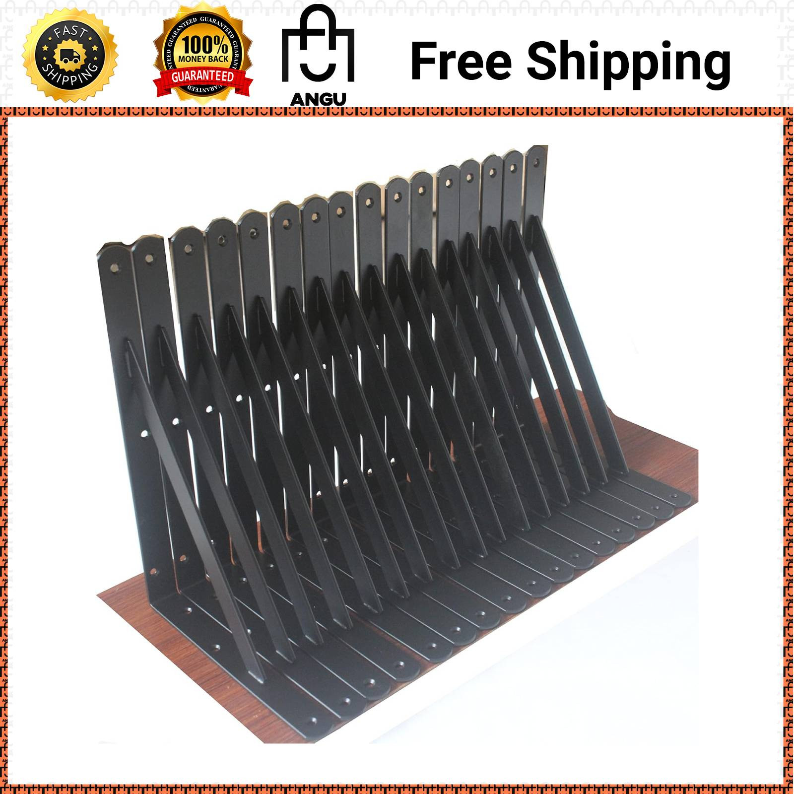 16 Pack L12" X H 8 Black Heavy Duty Shelf Brackets with Screws Metal Brac Rustic