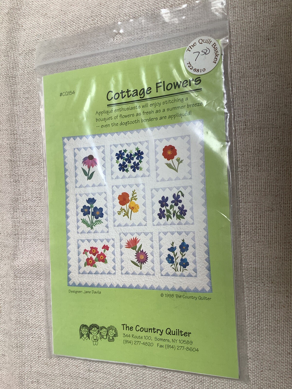 Cottage Flowers Applique Quilt Pattern Country Quilter 1998 Jane Davila