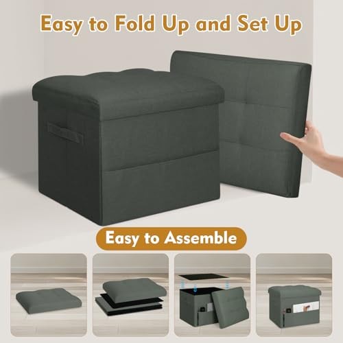 Small Ottoman with Storage, Foldable Ottoman Foot 17"D x 13"W x 13"H Gray Black