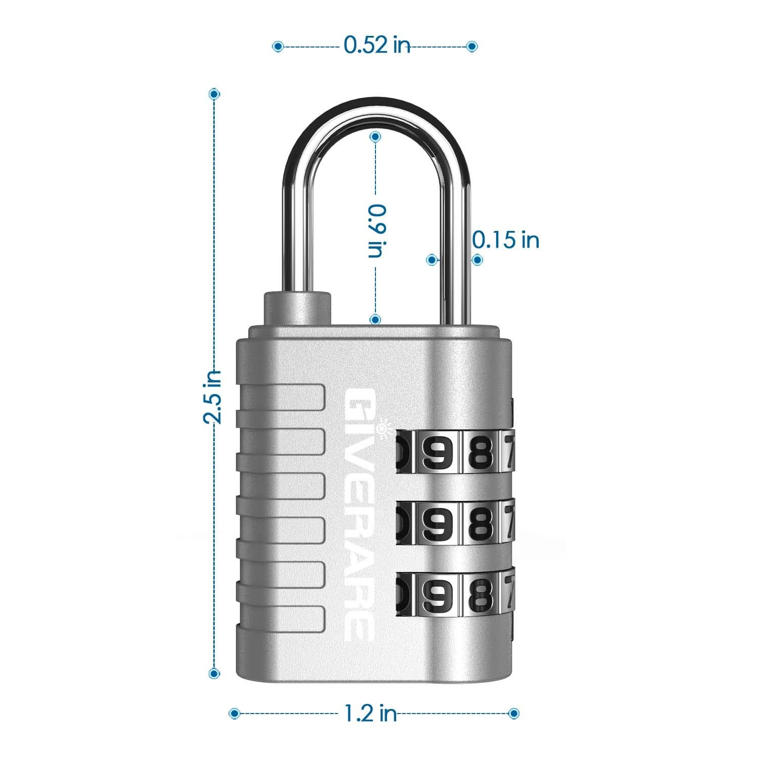 GIVERARE 8 Pack Combination Lock, 3-Digit Padlock Keyless, Resettable Silver