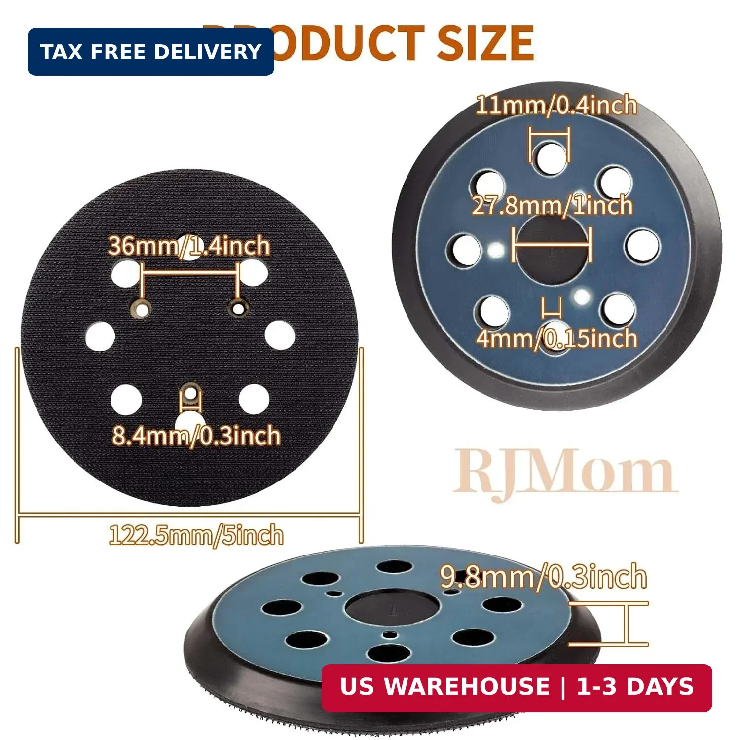 2Pack 5 Inch 8 Hole Sander Hook and Loop Replacement Sanding Pad for DeWalt Sand