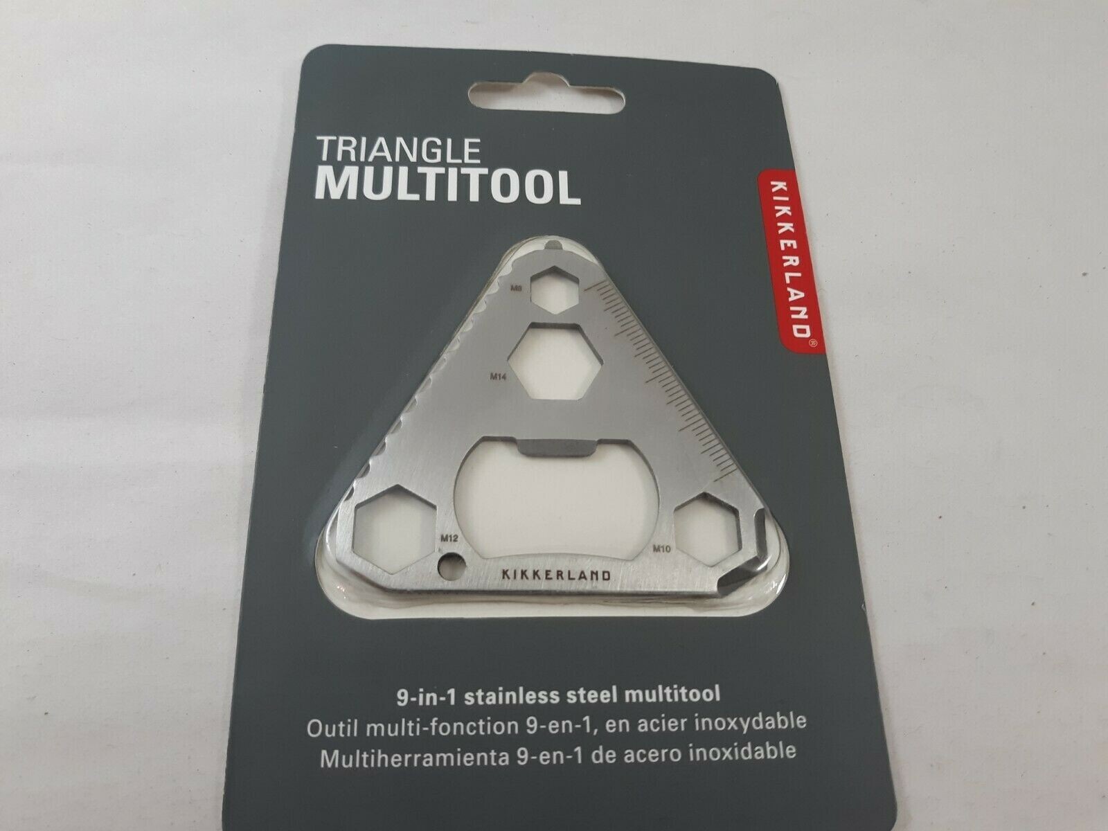 9-in-1 Stainless Steel TRIANGLE MULTITOOL for keychain by Kikkerland New Pkg.