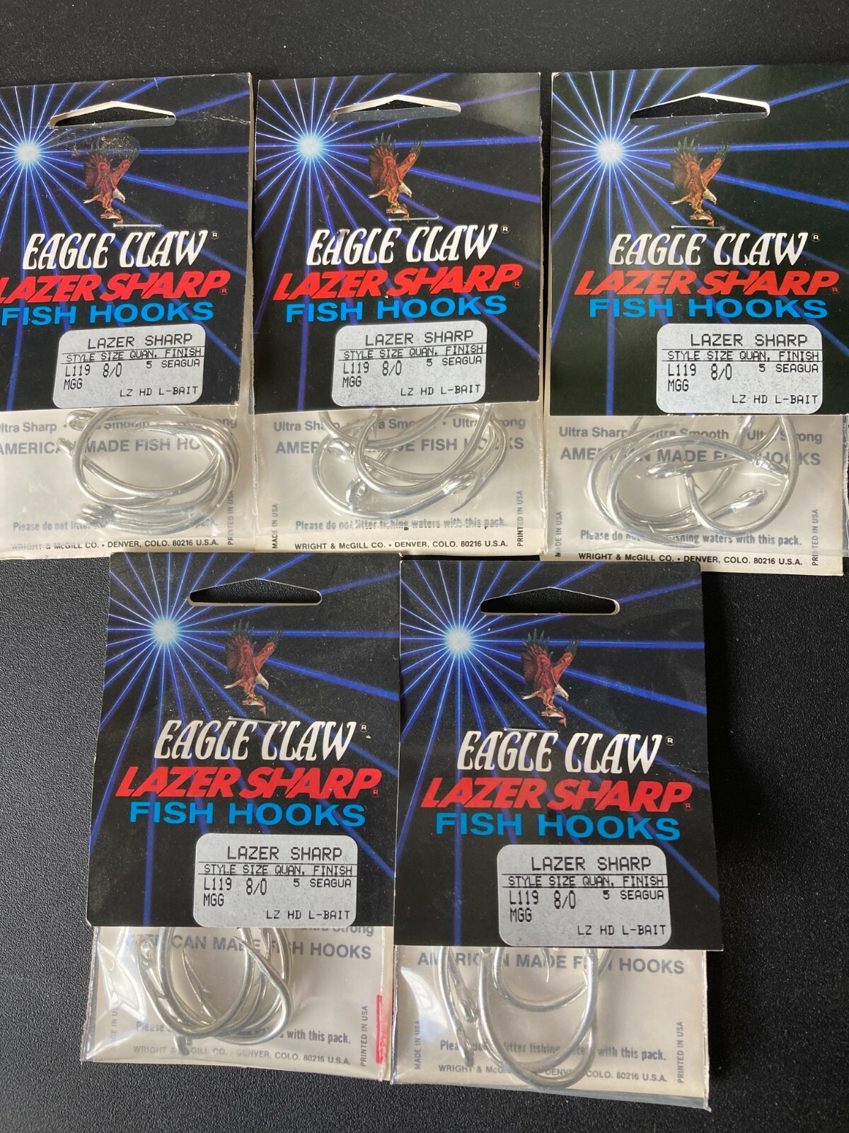 25 Eagle Claw L119MGG Seaguard 8/0 live bait hooks  5 packs of 5