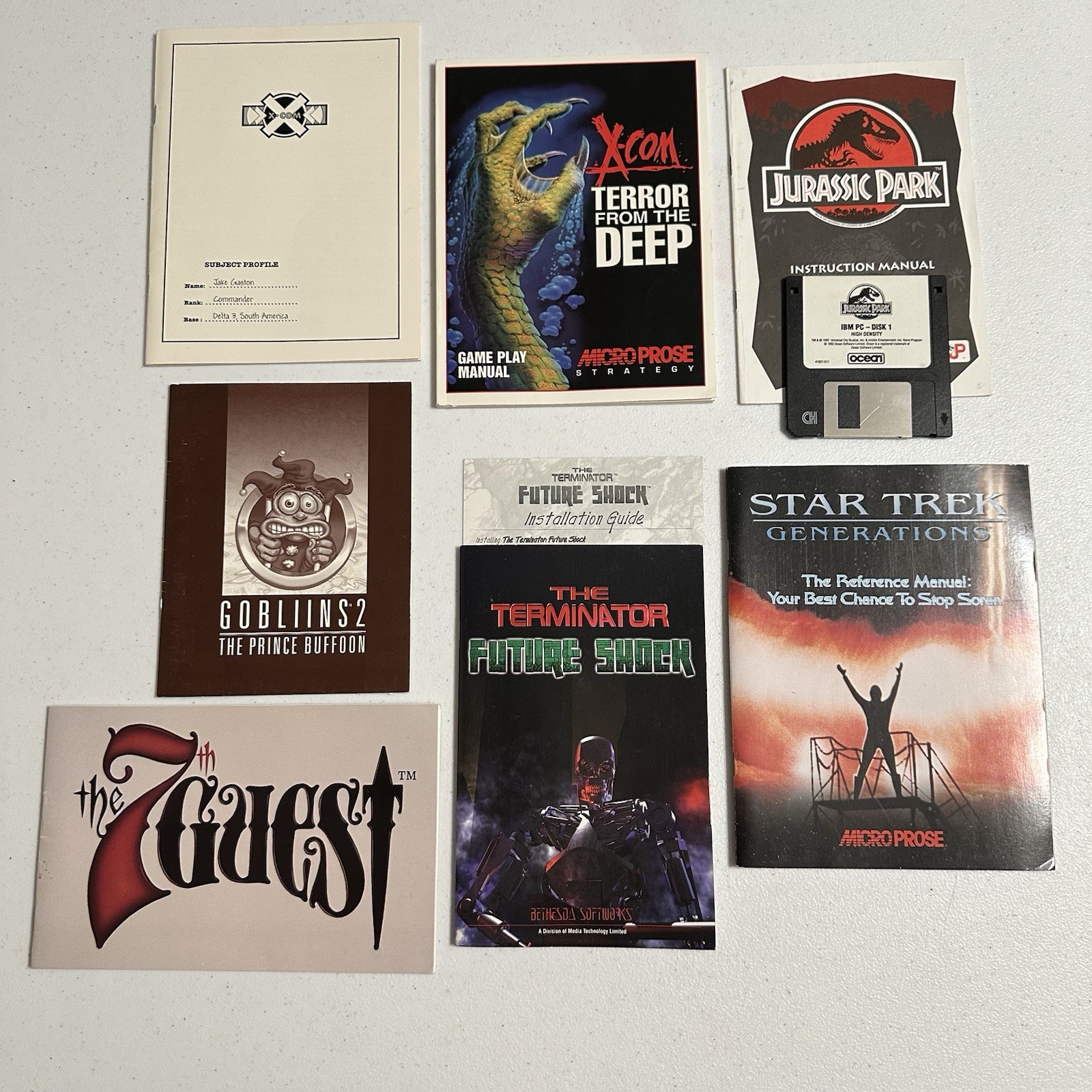 VTG Computer Game Manuals Lot X-Com Star Trek Terminator Jurassic Park & Disk