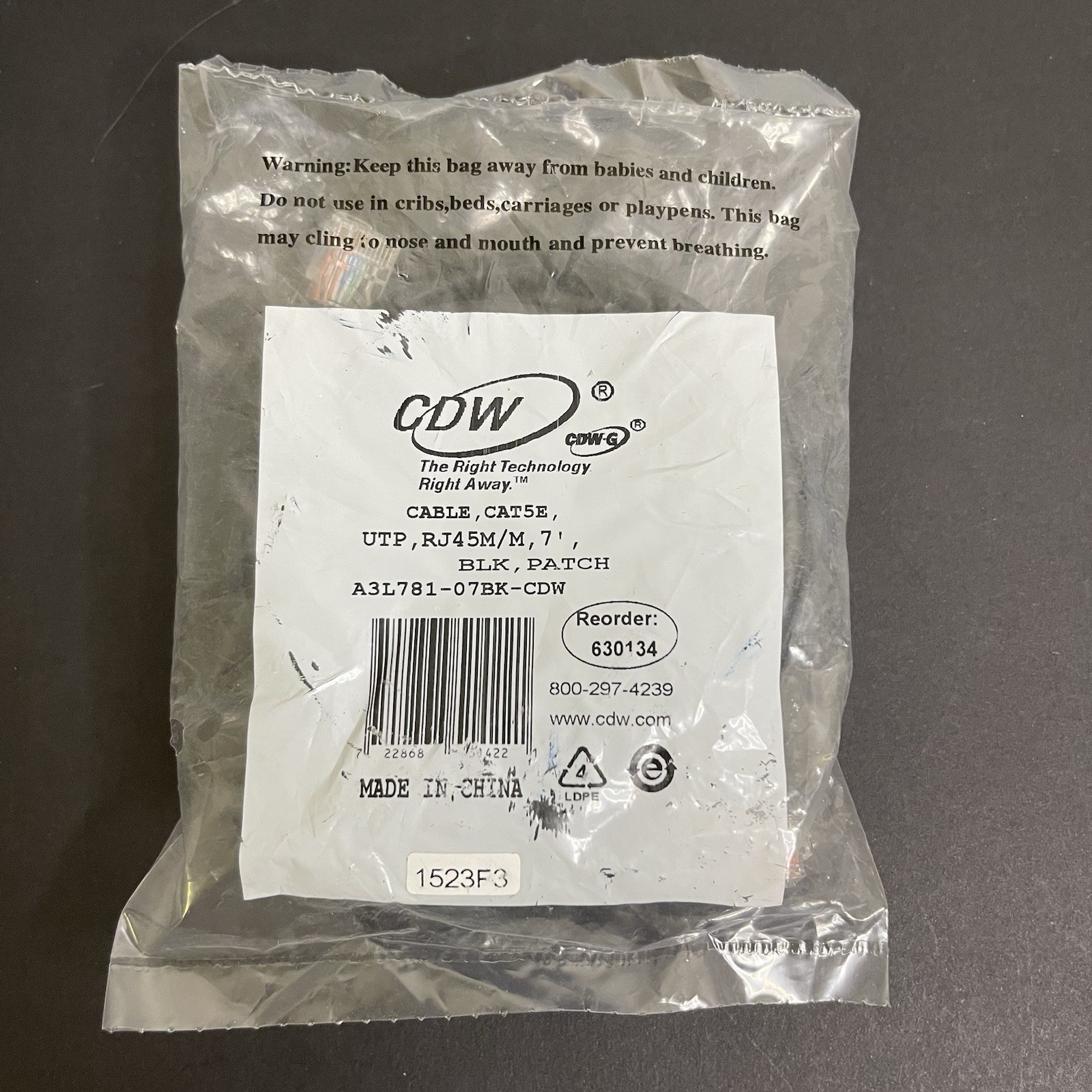 CDW Cat5e RJ45 Ethernet Patch Cable 7 ft Black New Sealed
