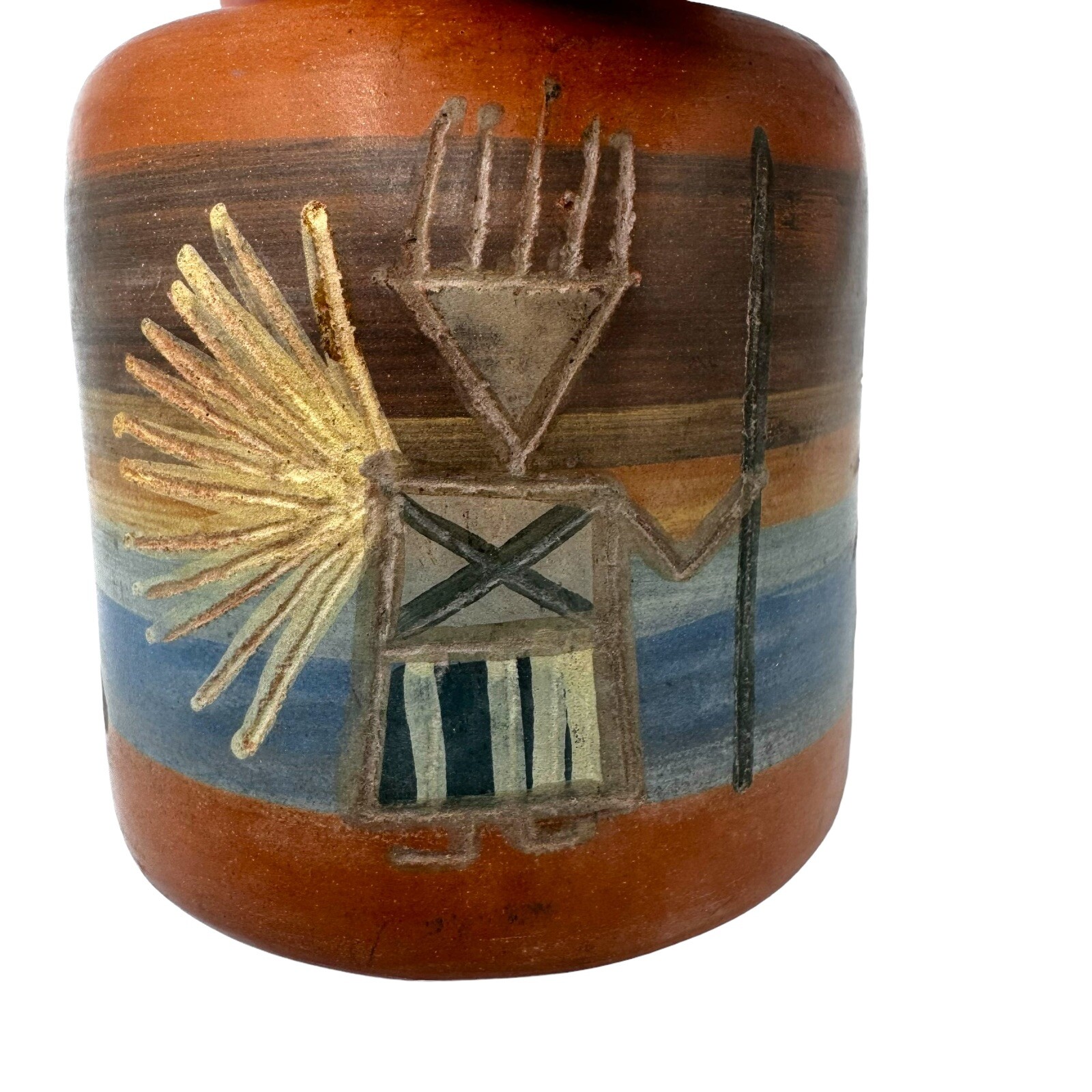 Seminario Urubamba Redware Pottery Candle Holder Petroglyphs Handmade In Peru