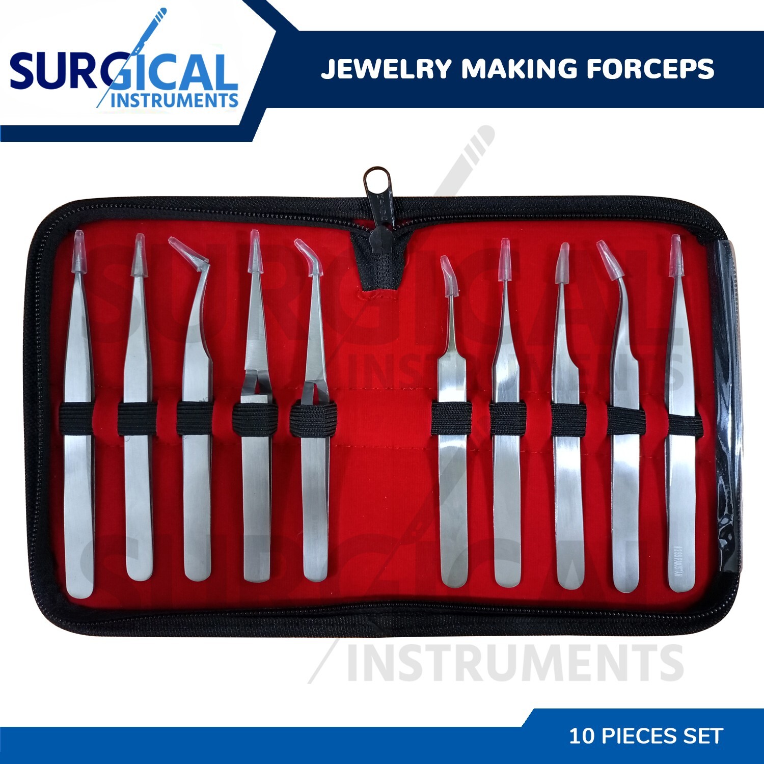 10 Pcs Jewelry Making Forceps With FREE Tools Case Jeweler Tweezers German Grade