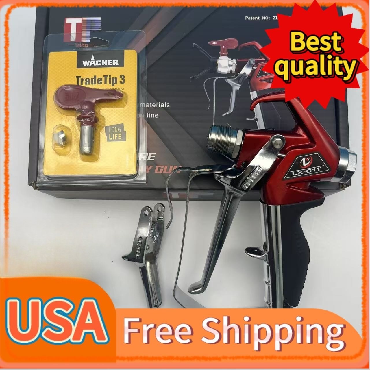 NEW LX-G11 Red Series Airless Spray Gun 538020 W/ 517 Tip & Guard Titan 538-020