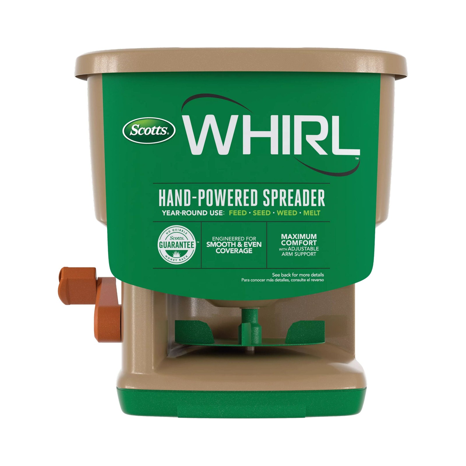 Hand-Powered Spreader for Grass Seed, Fertilizer, Salt and Ice Melt