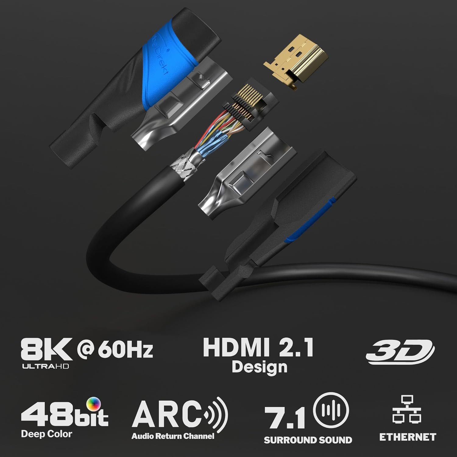 Kabeldirekt – 8K / 4K HDMI Cable – 6Ft & More HDMI Cables (0.5Ft–75Ft) – German-