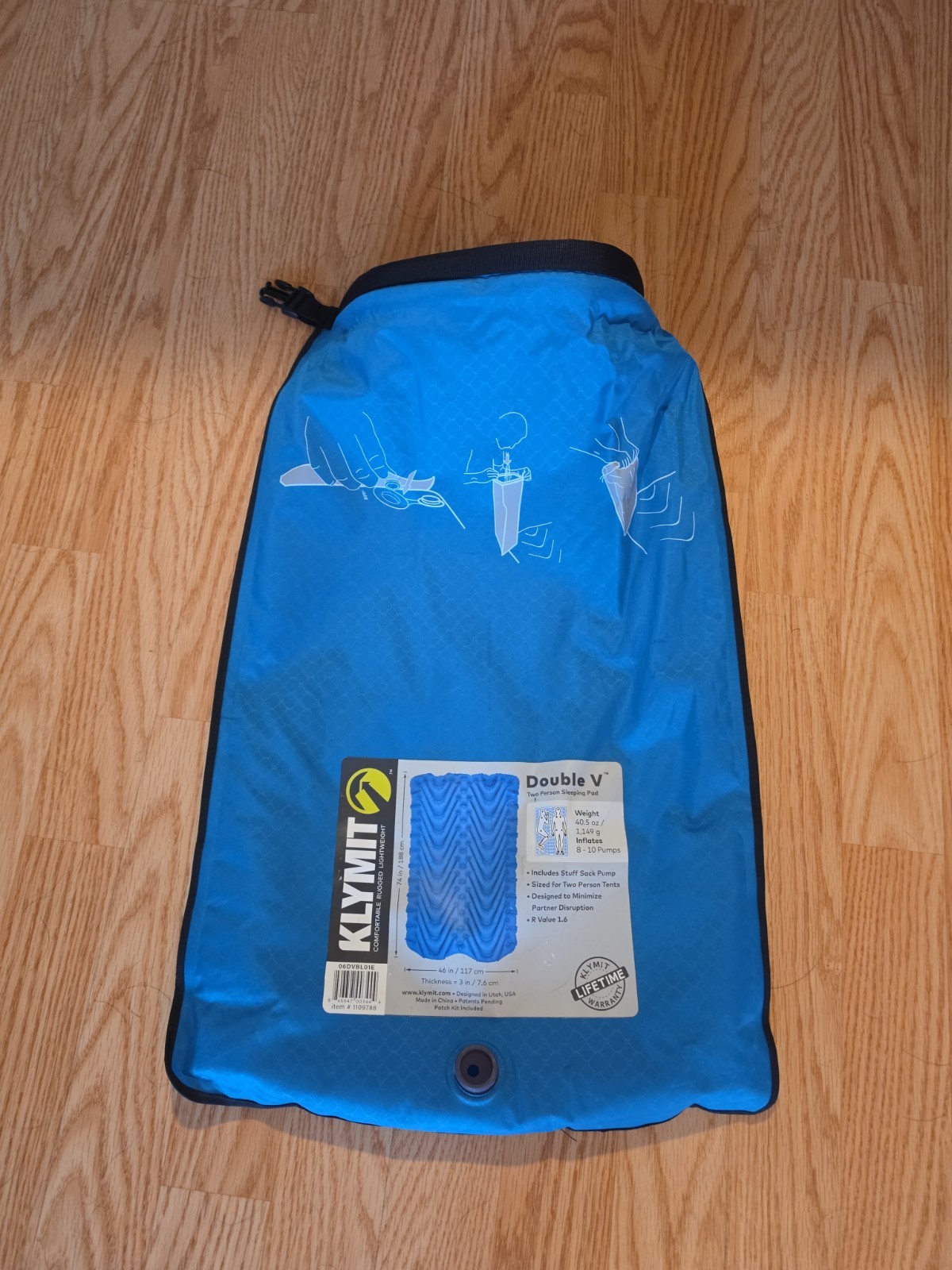 Klymit 2 Person Double V Uninsulated Sleeping Pad - Blue R Value 1.6
